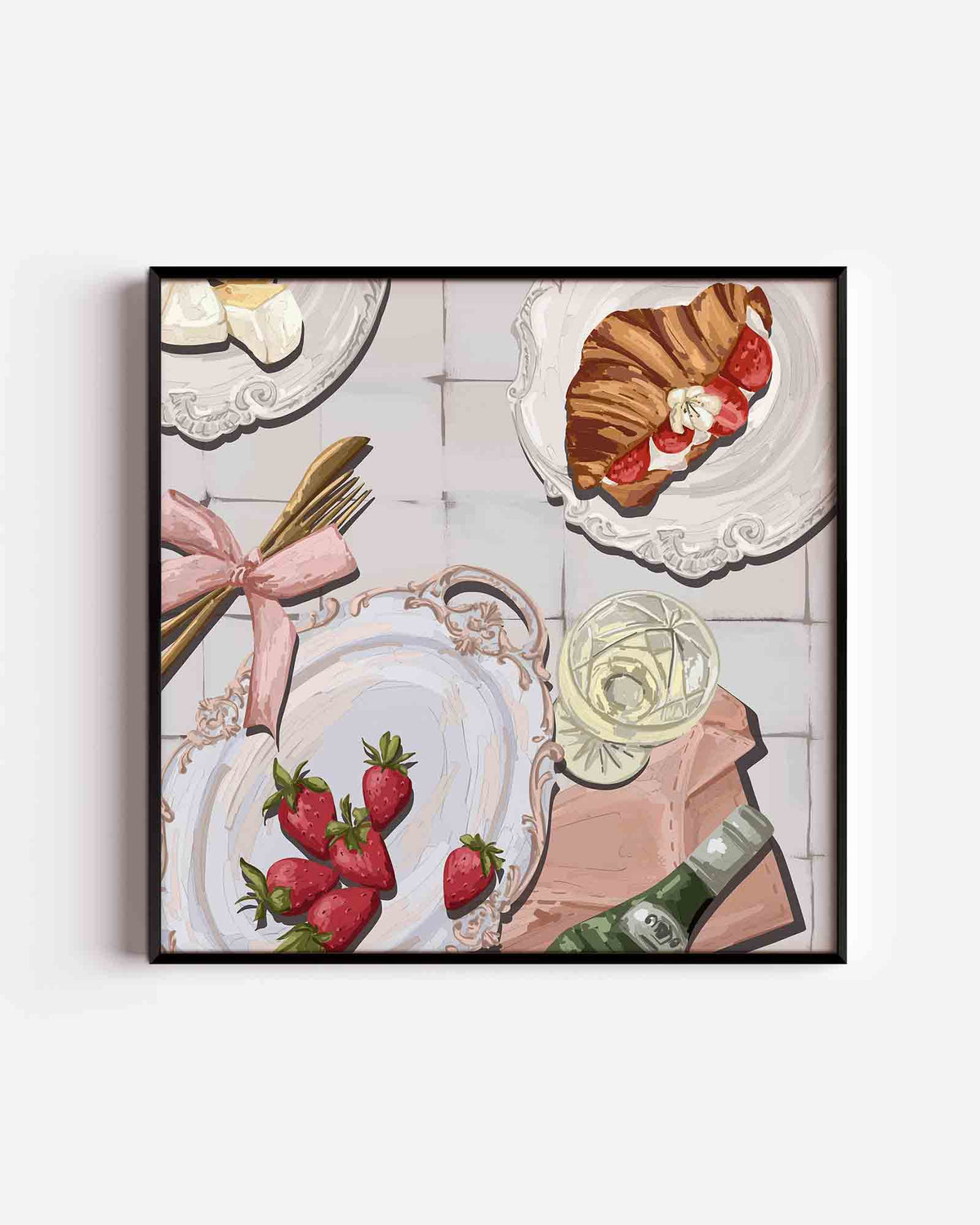 Ontbijt met aardbeien – keuken vierkante poster als wanddecoratie