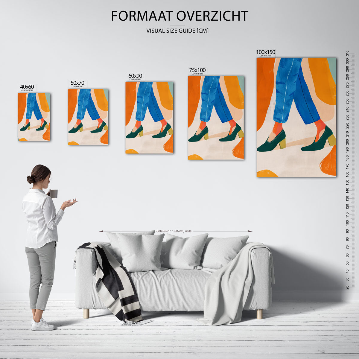 Vrolijke lijnenspel – moderne staande wandkunst