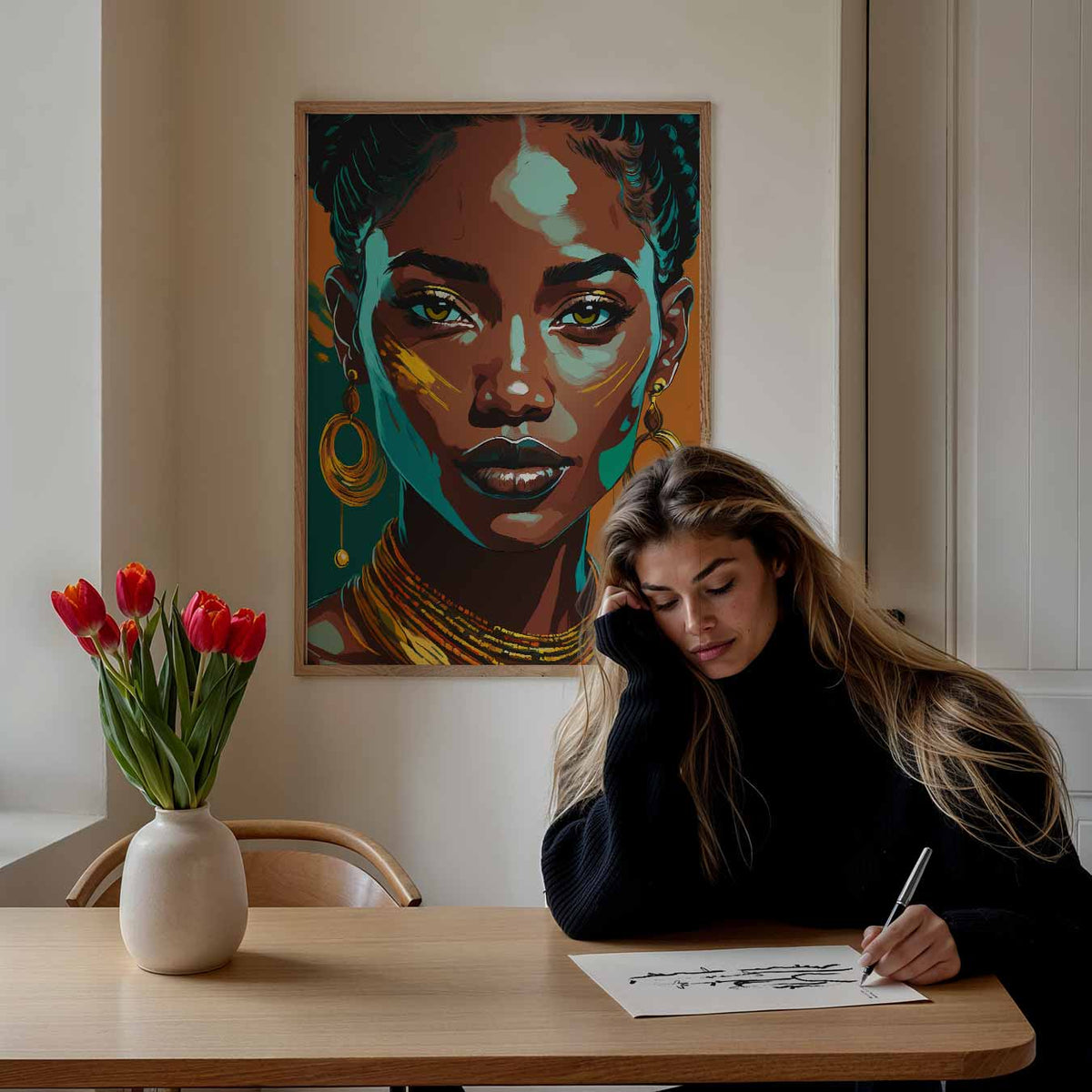 Expressieve Vrouwelijke Kracht – zomer poster als frisse staande wanddecoratie