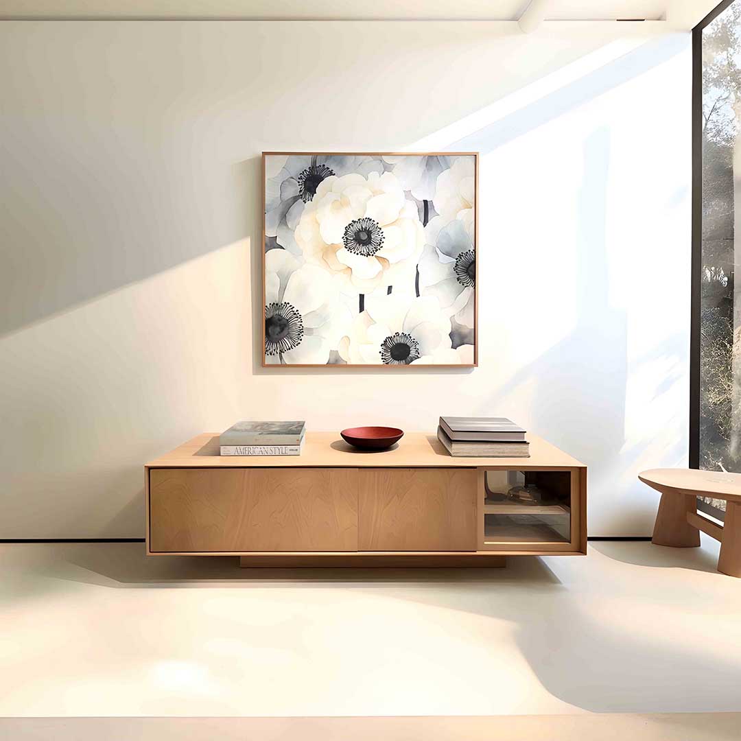 Bloemen in zachte tinten – vierkante zachte abstracte wanddecoratie van WallArtistic