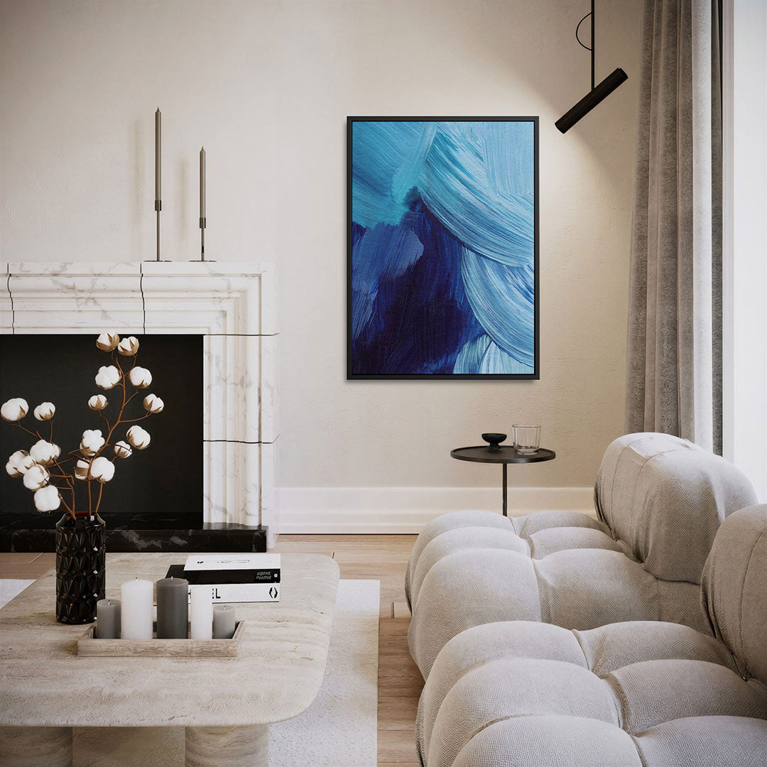 Dynamische blauwe beweging – moderne staande wandkunst