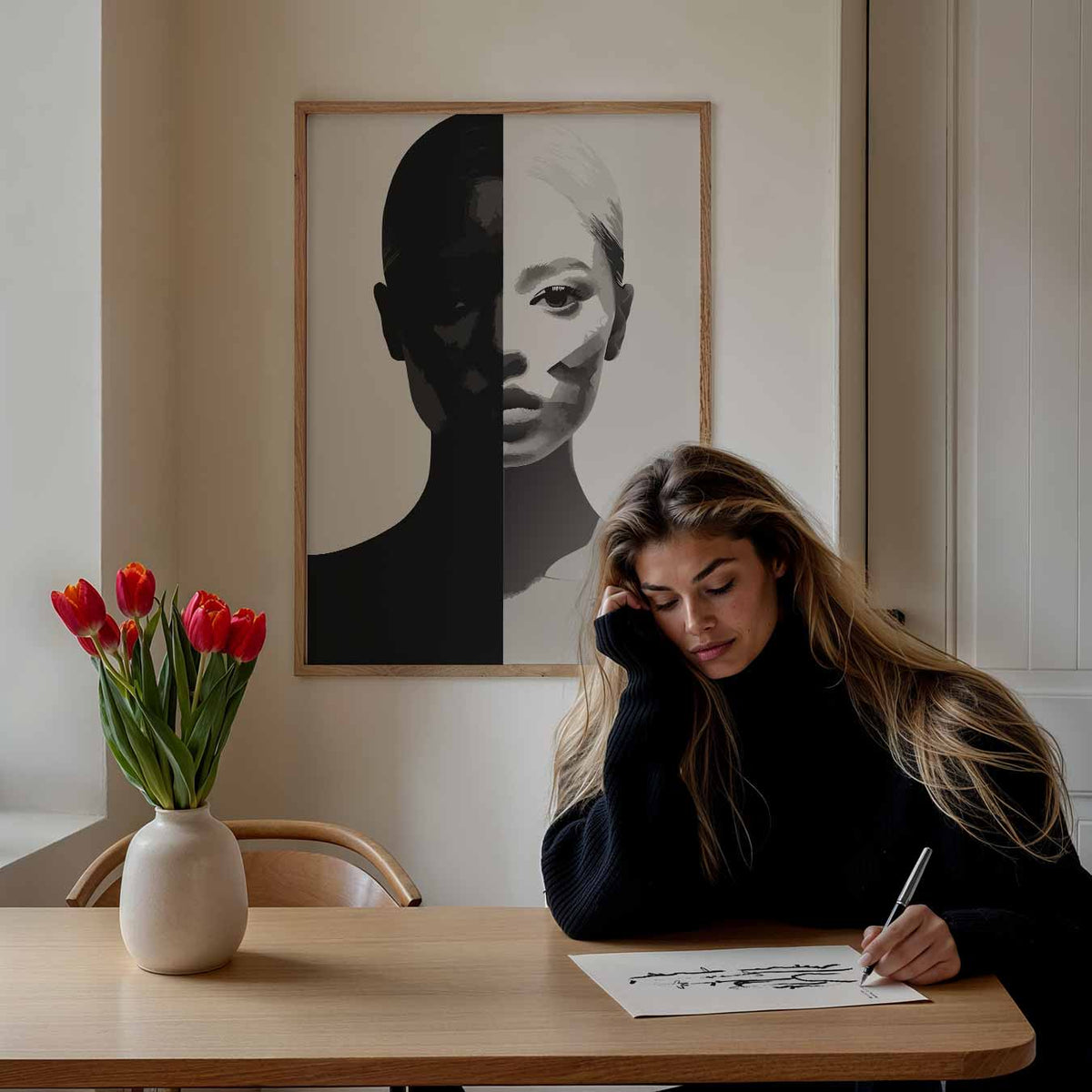 Mystieke Dualiteit Portret – zomer poster als frisse staande wanddecoratie
