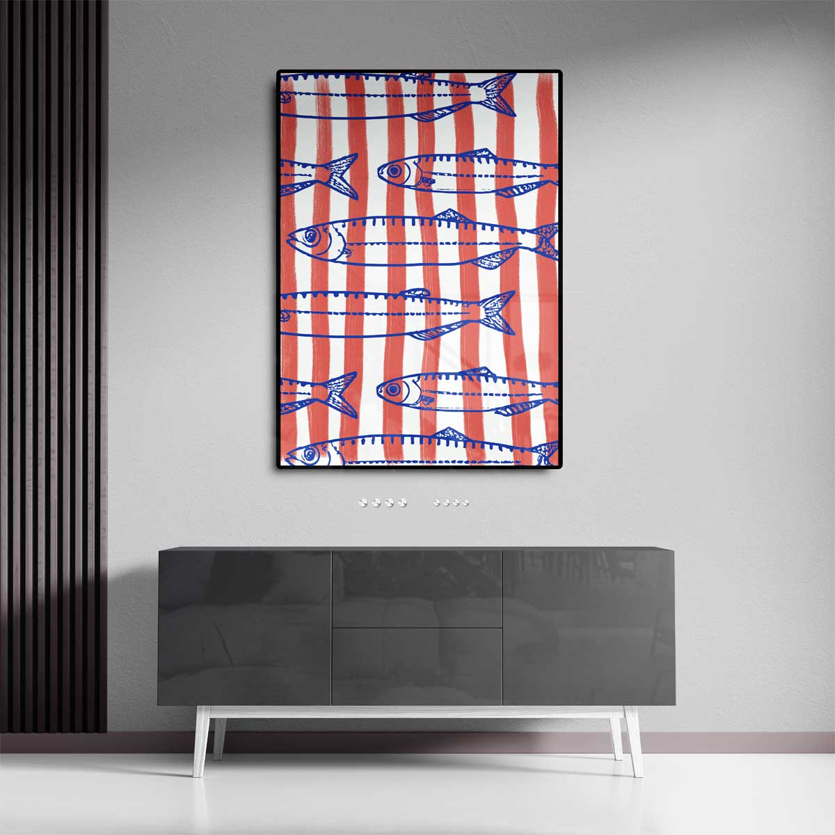 Vrolijke Vissenstrepen – staande wandkunst voor woonkamer of interieur