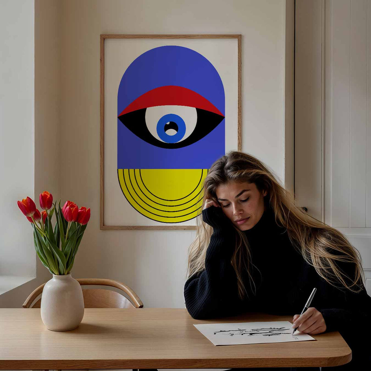 Trendy Geometrische Oogposter – staande dieren wanddecoratie van WallArtistic