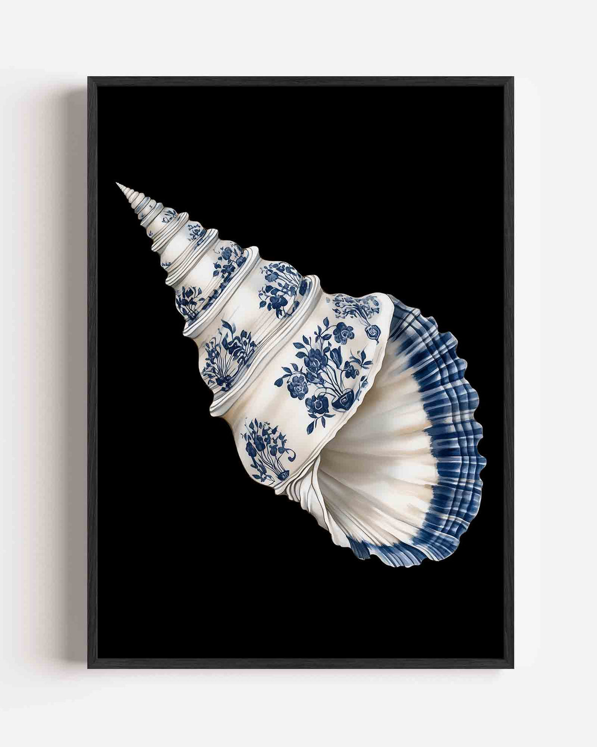 Schelp met bloemen – Delfts blauwe portret poster als wanddecoratie