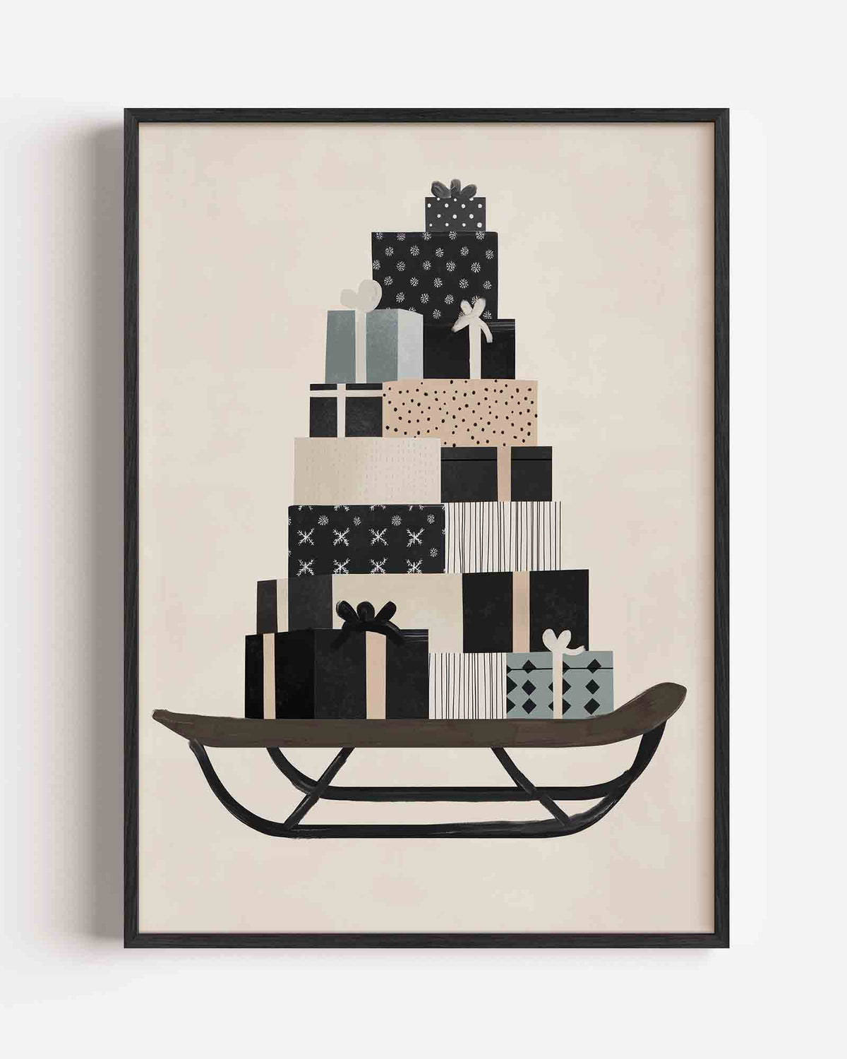 Cadeaus op slee – kerst portret poster als wanddecoratie