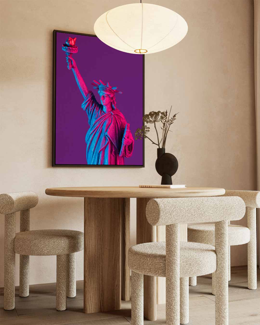Vrijheidsbeeld in Neonkleuren – dibond wanddecoratie in staand formaat