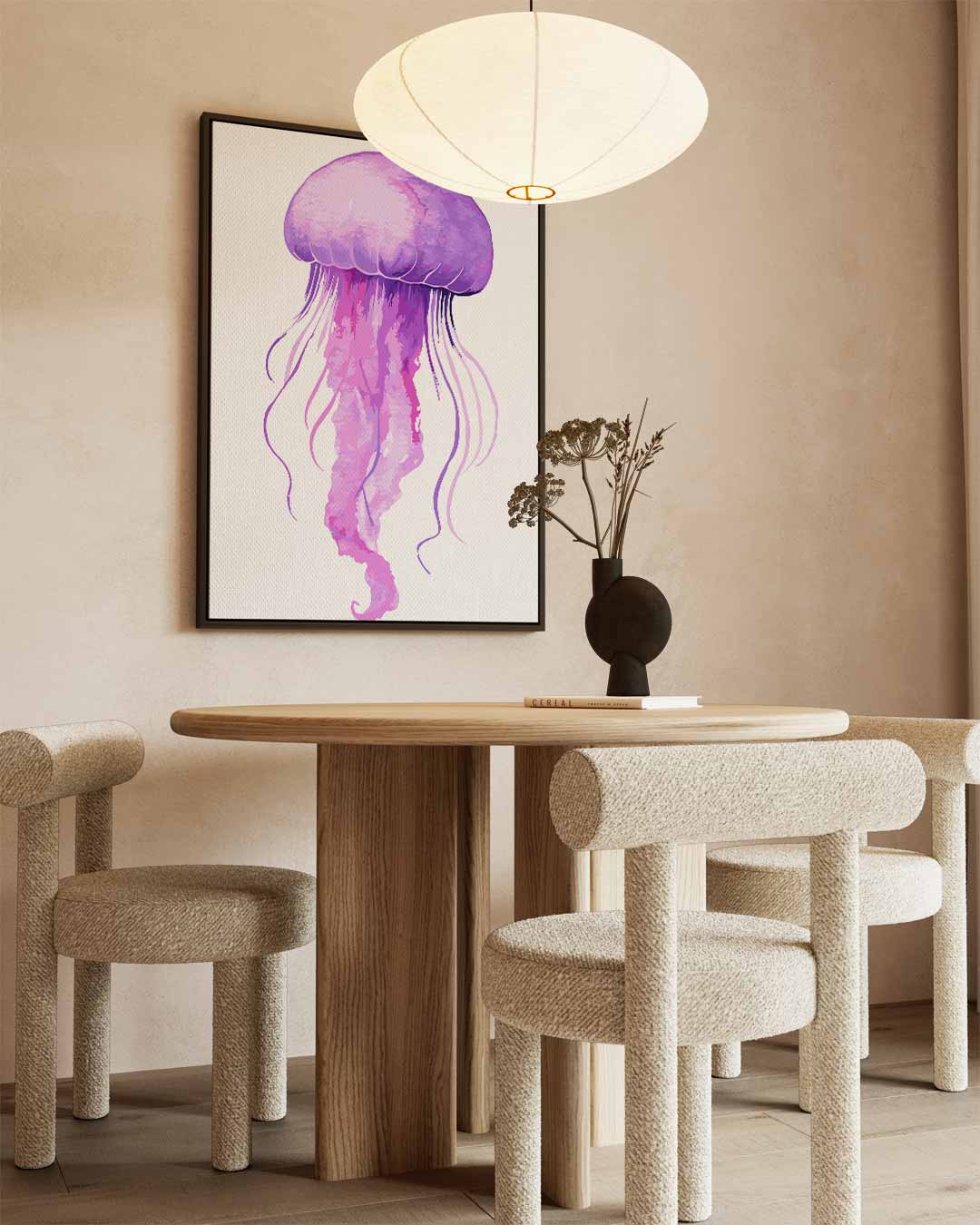 Dromerige Paarse Kwallenprent – staand kunstwerk voor modern interieur