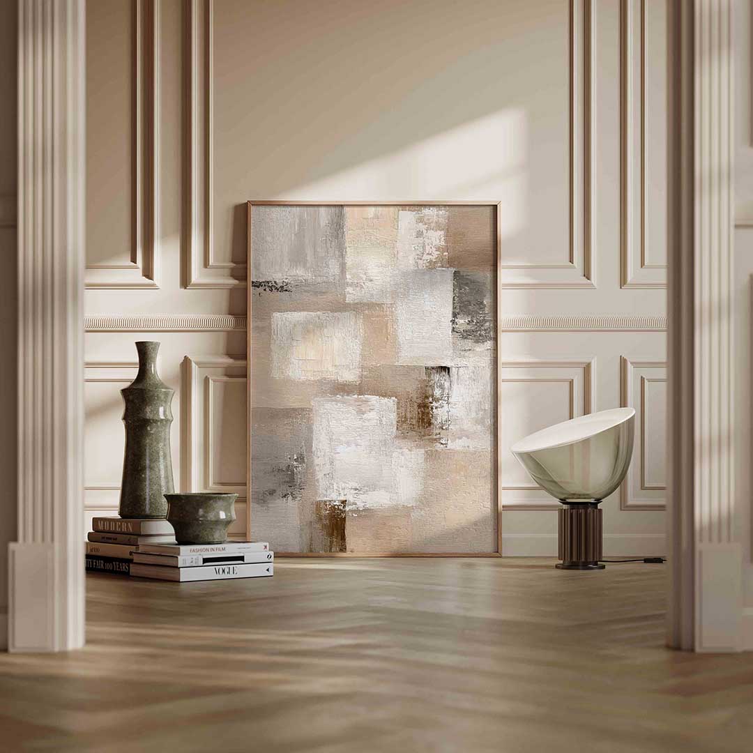 Abstracte beige en witte vlakken – staande abstracte wanddecoratie van WallArtistic
