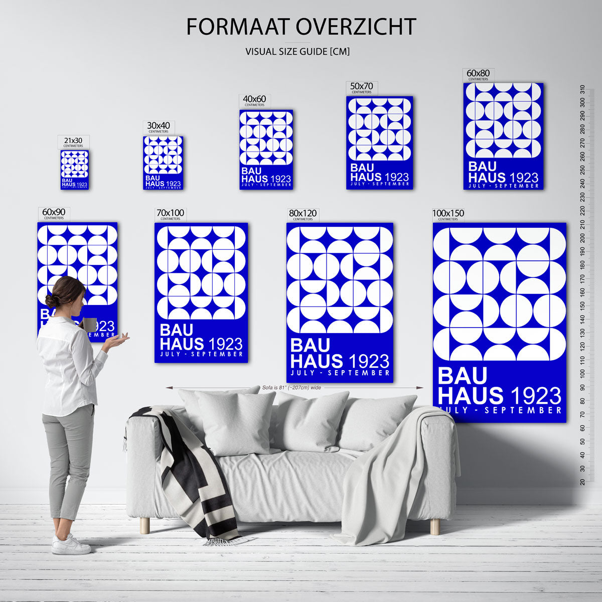 Cirkelpatroon blauw – geometrische poster in Bauhaus-stijl van WallArtistic