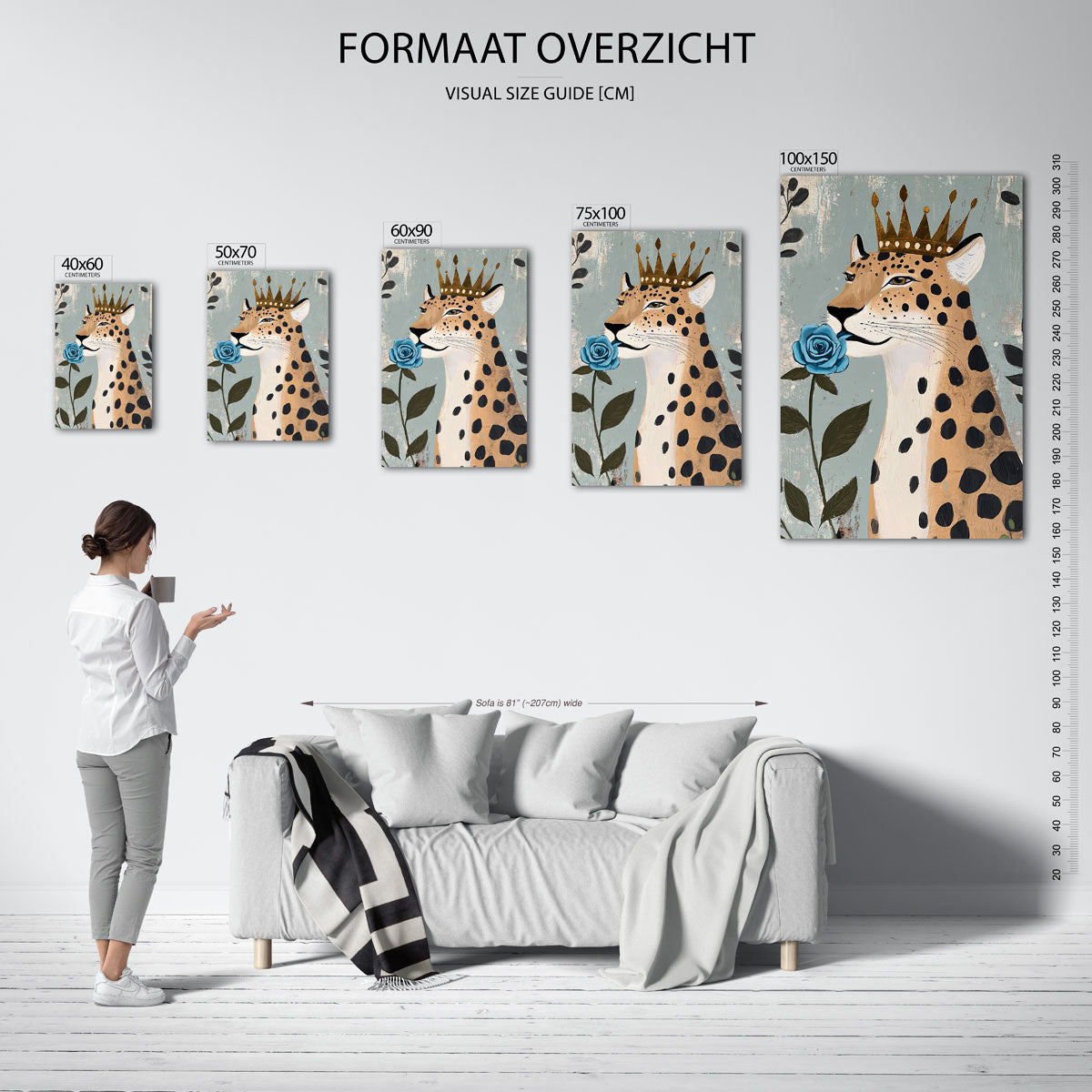 Kroonluipaard met roos – staand wanddecoratie kunstwerk