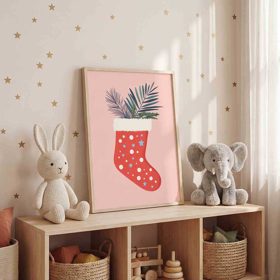 Kerstsok met bladeren – staande kinderkamer wanddecoratie van WallArtistic