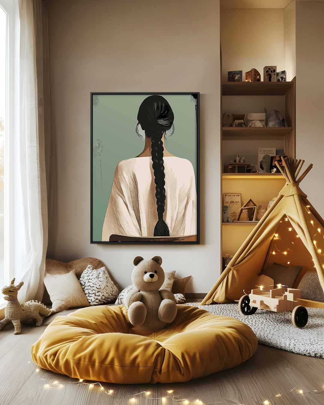 Vrouw met Vlecht – modern portret kunstwerk van WallArtistic