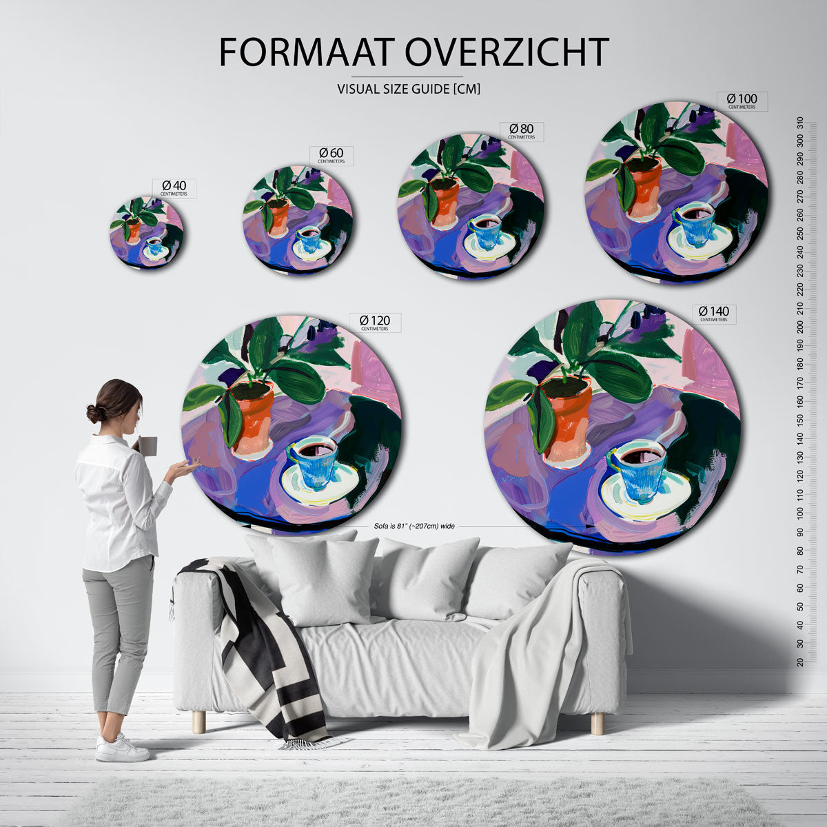 Plant en kopje – abstracte wandkunst met textuur als muurcirkel