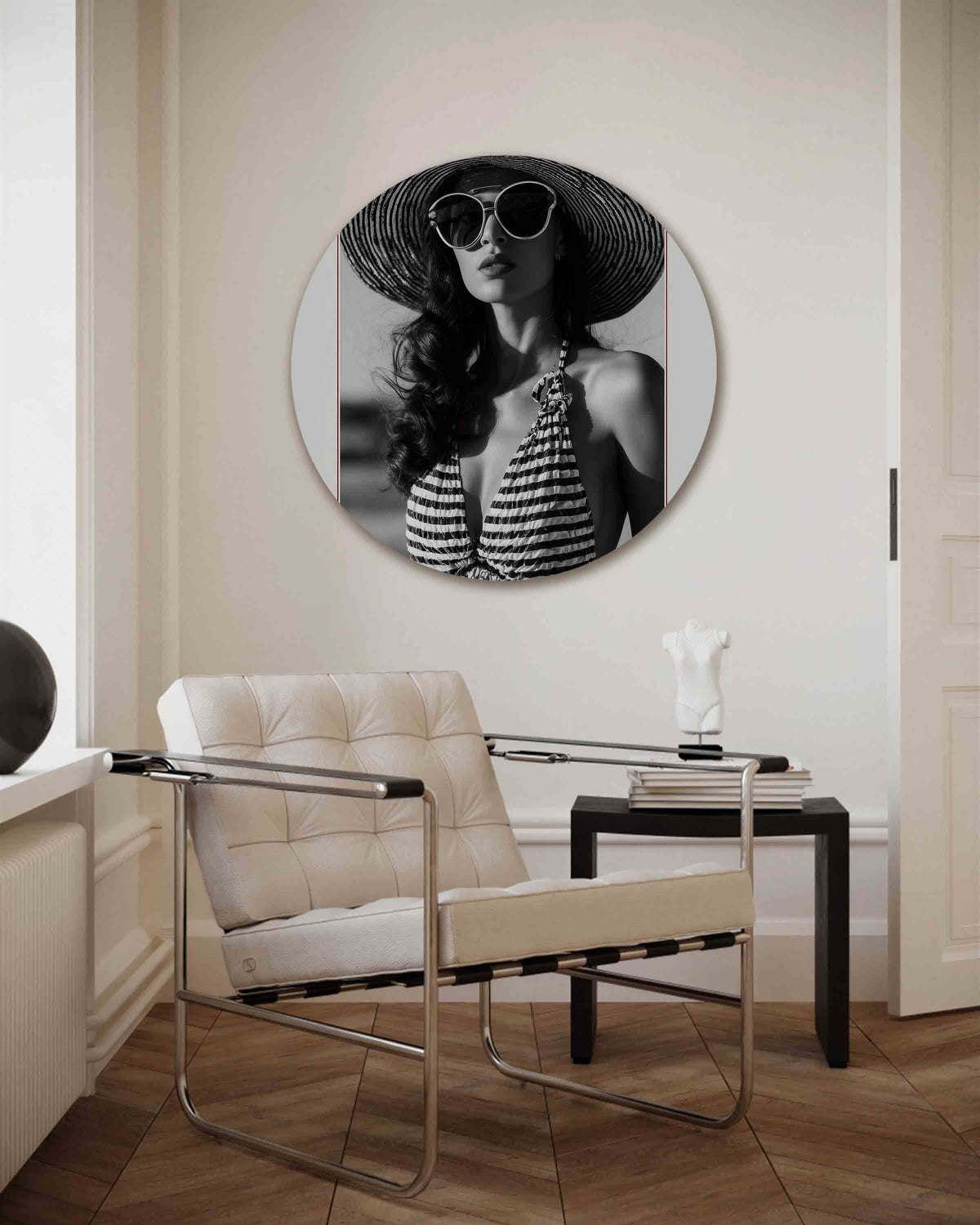 Vrouw met hoed – Pop Art muurcirkel als ronde wanddecoratie