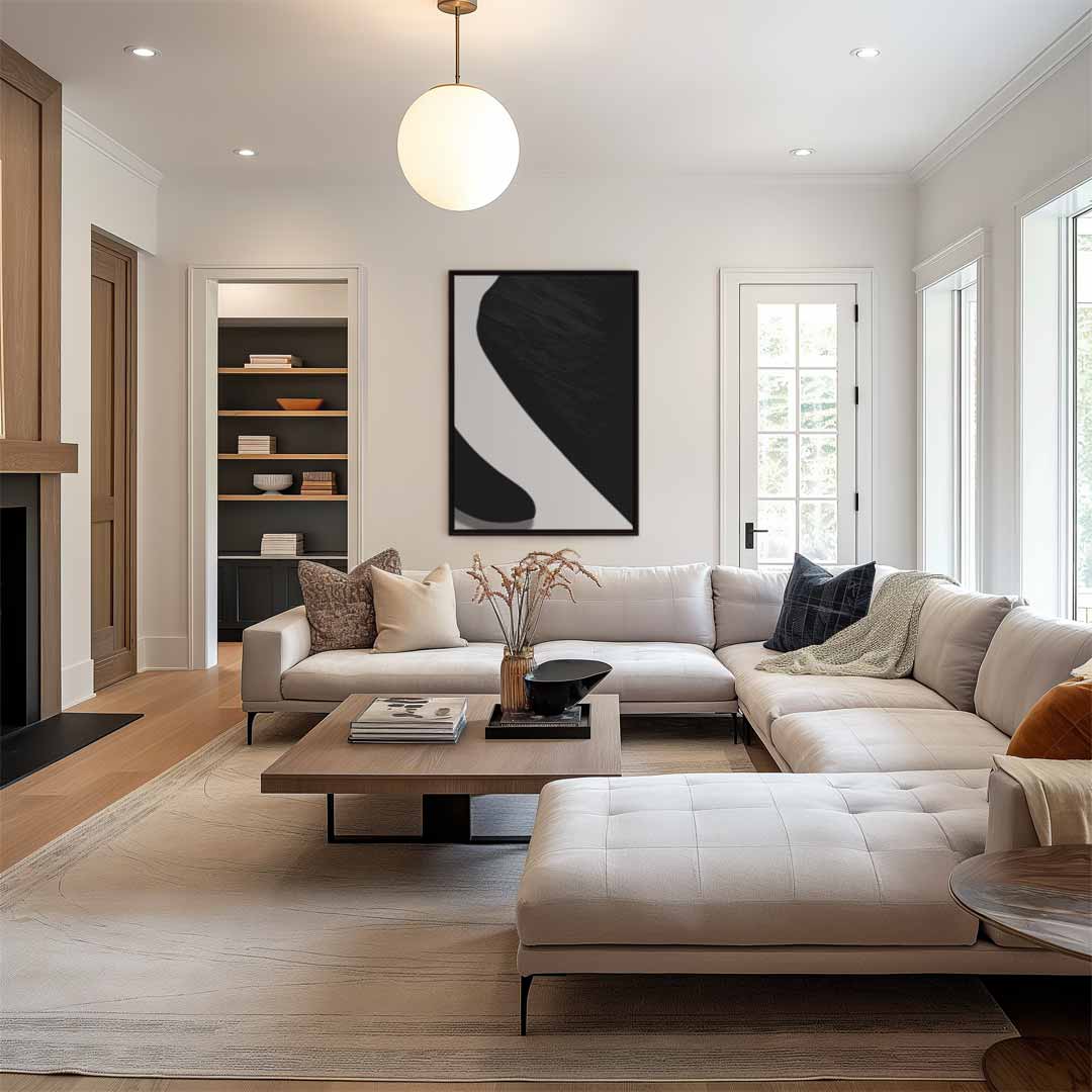 Elegante Abstractie in Zwart & Wit – staand kunstwerk voor modern interieur