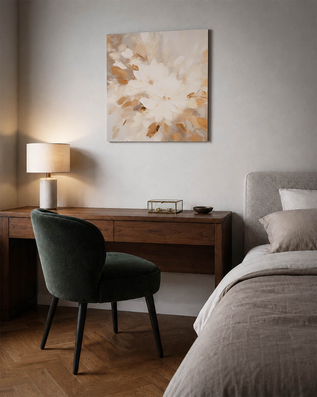 Bloemrijke compositie kunstwerk – materiaalweergave – dit werk toont een dynamische compositie van vloeiende bloemvormen in