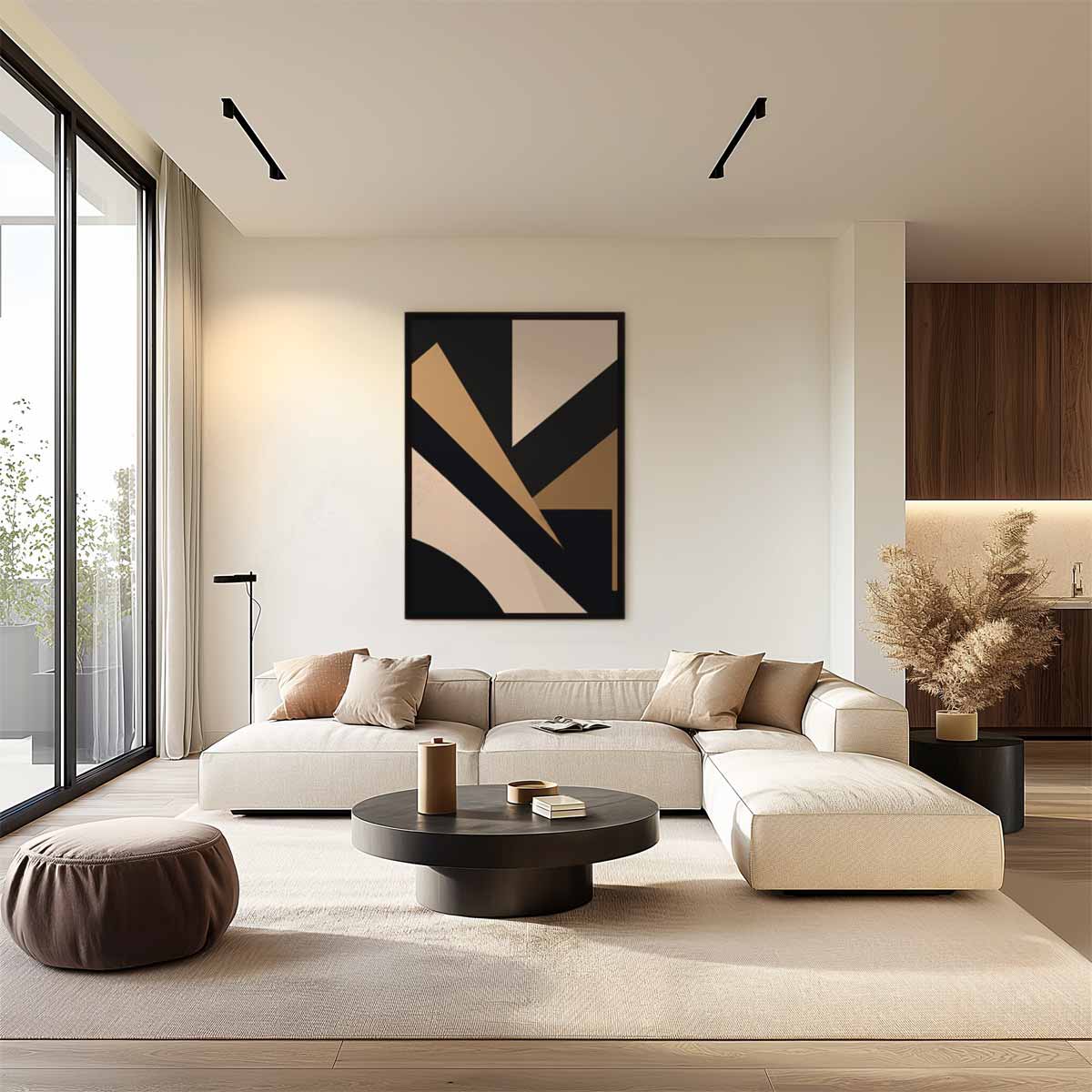 Strakke Geometrie in Aardetinten – plexiglas wanddecoratie in portret formaat