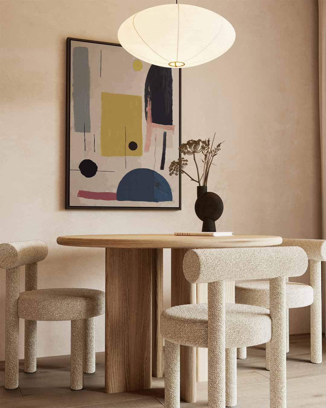 Kleurrijke Abstracte Compositie – kunstwerk met zwarte baklijst
