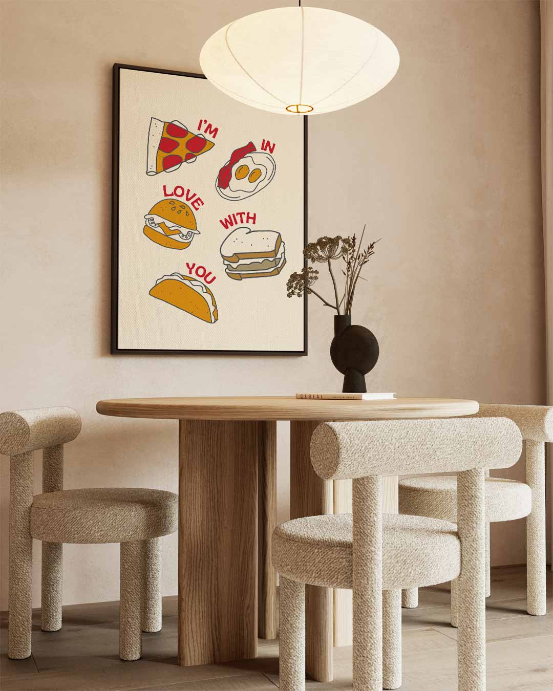 Liefde voor Eten Illustratie – canvas wanddecoratie in portret formaat