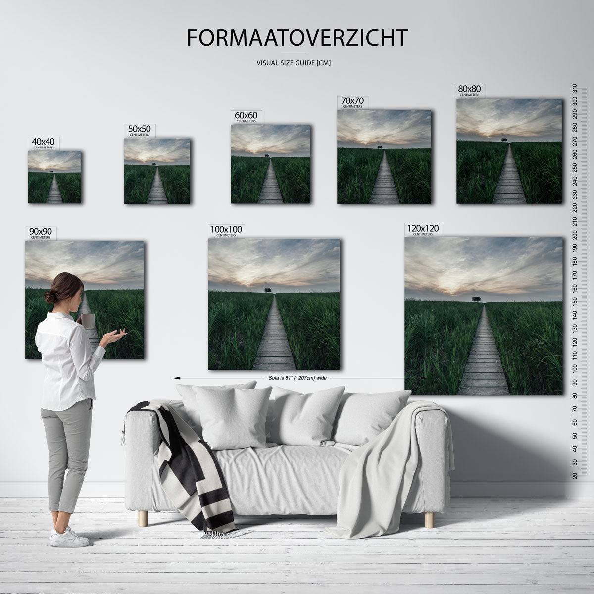 Pad door grasland kunstwerk – materiaalweergave – een houten pad leidt door hoog gras naar een huisje aan de horizon, onder