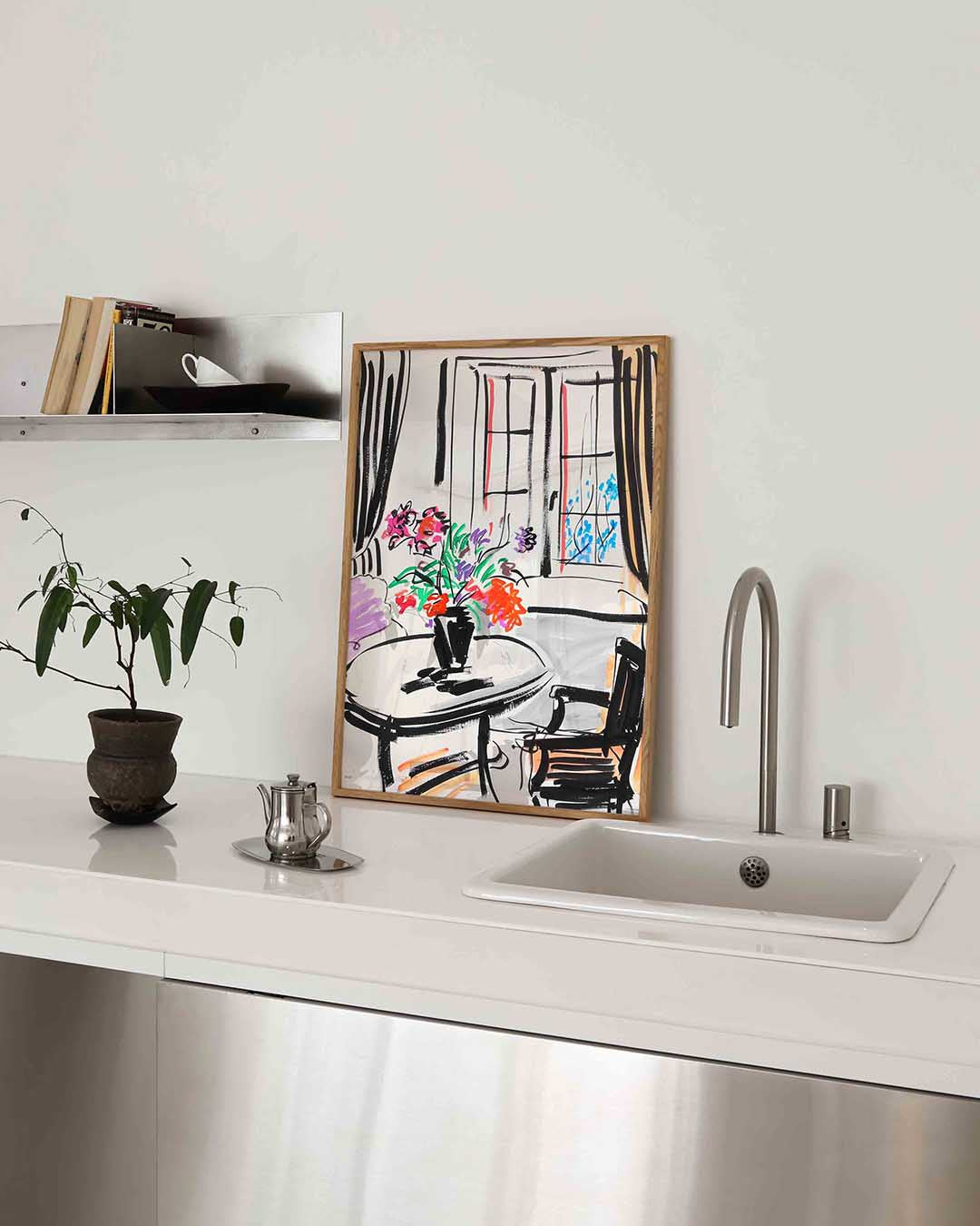Bloemen op tafel – keukenposter in staand formaat