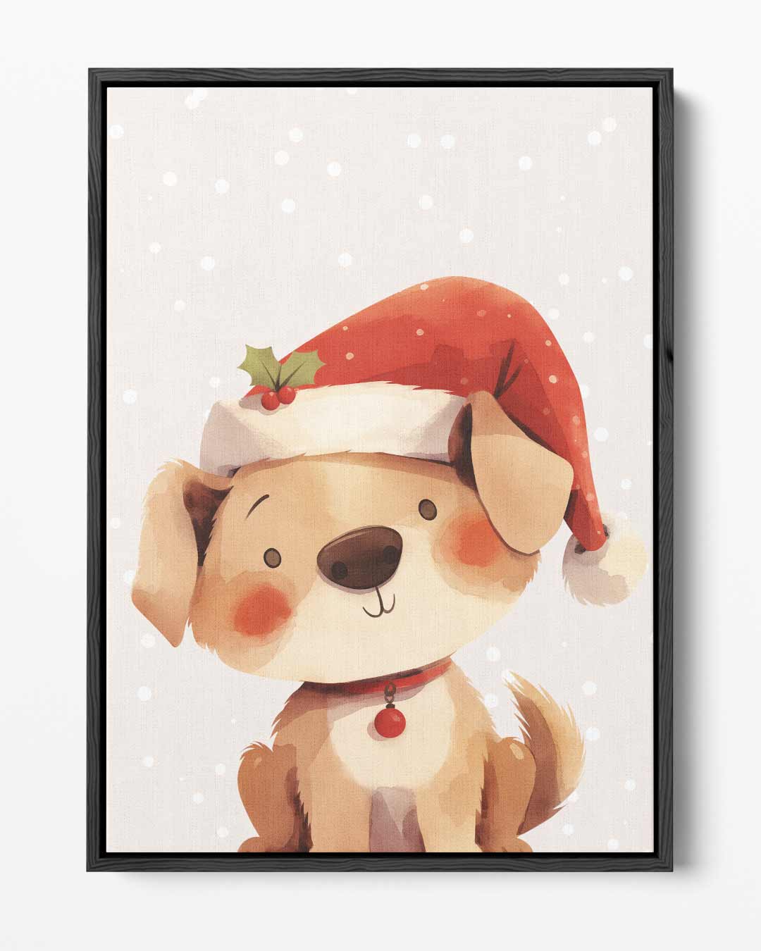 Kerstige Hond met Kerstmuts – portret kunstwerk als wanddecoratie