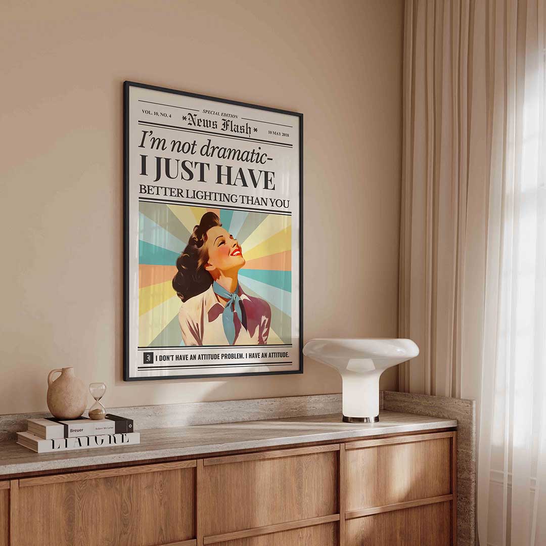 Vrouw met kleurrijke achtergrond – kleurrijke Pop Art poster in staand formaat