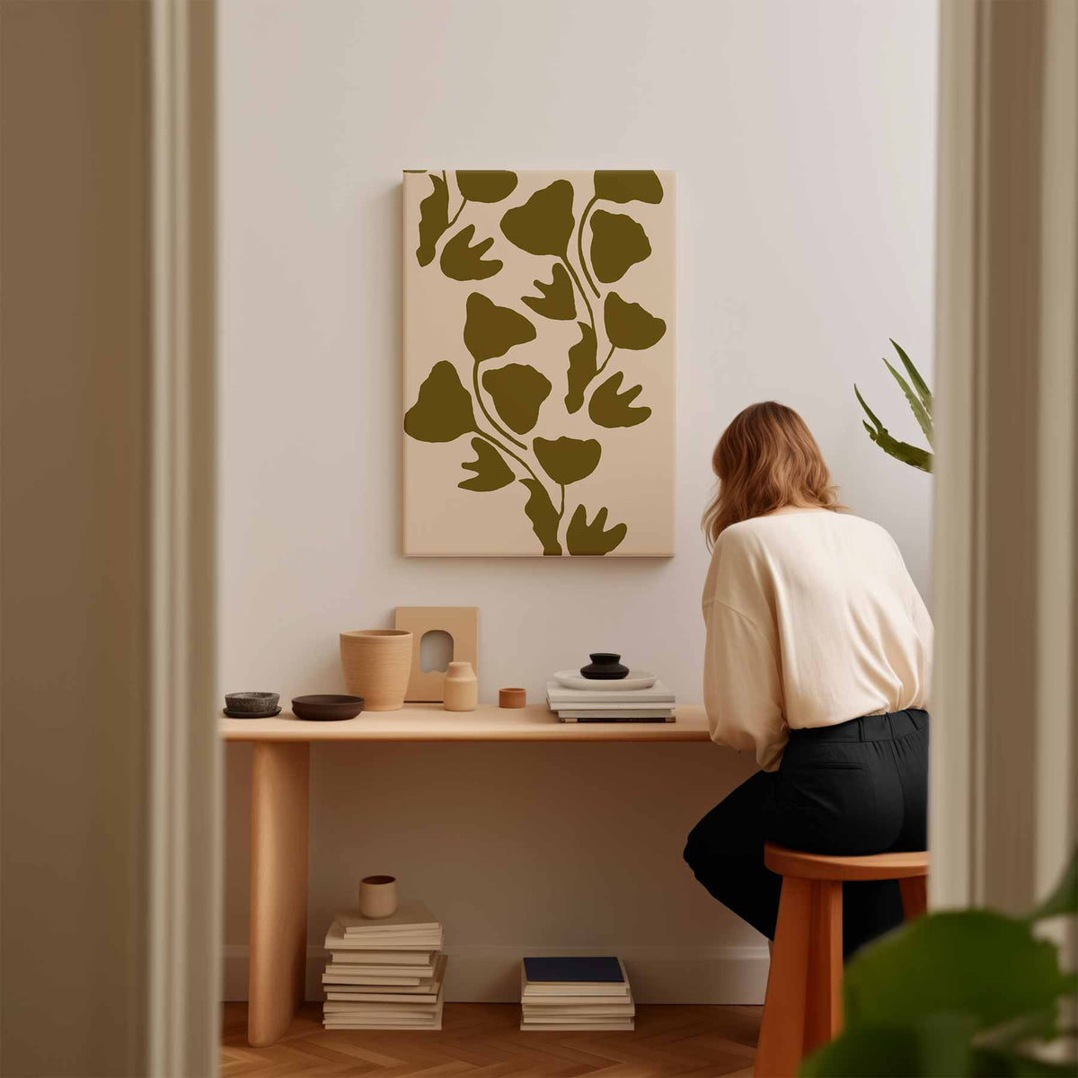 Ginkgo Groen: Natuurlijke Elegantie – staand kunstwerk voor modern interieur