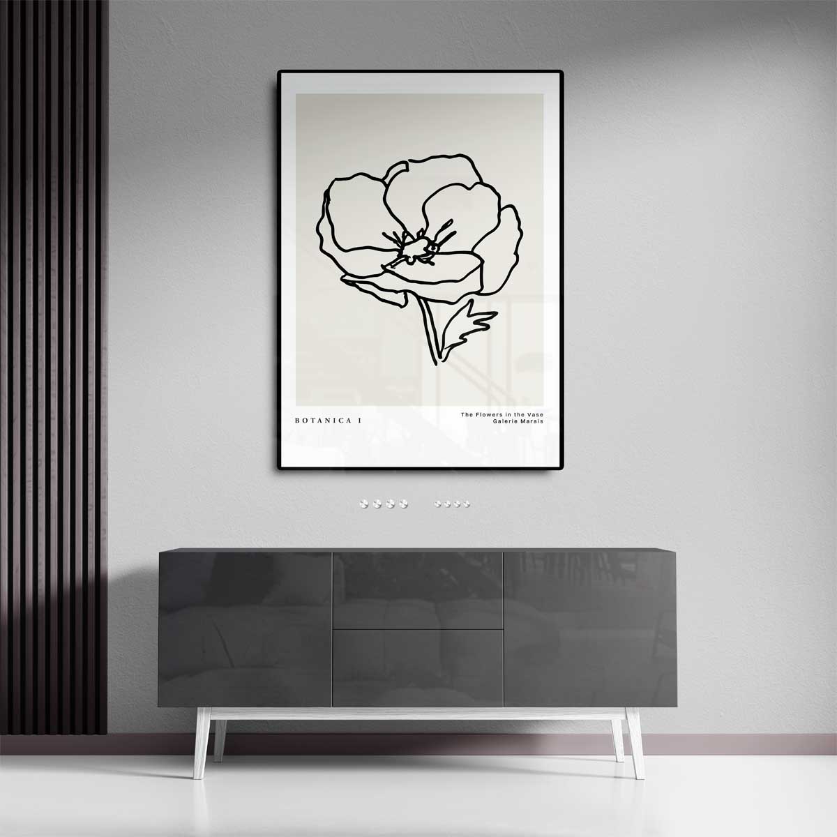 Elegante Lijntekening Bloem – dibond kunstwerk als wanddecoratie