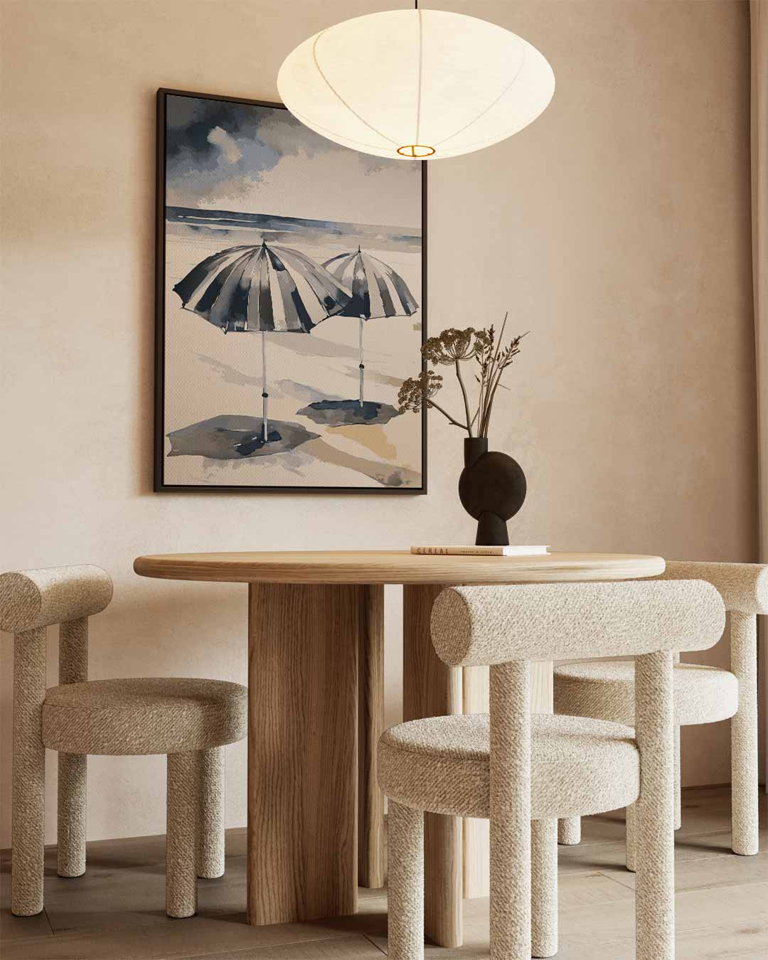 Strandparadijs Met Paraplu's – staand kunstwerk voor modern interieur