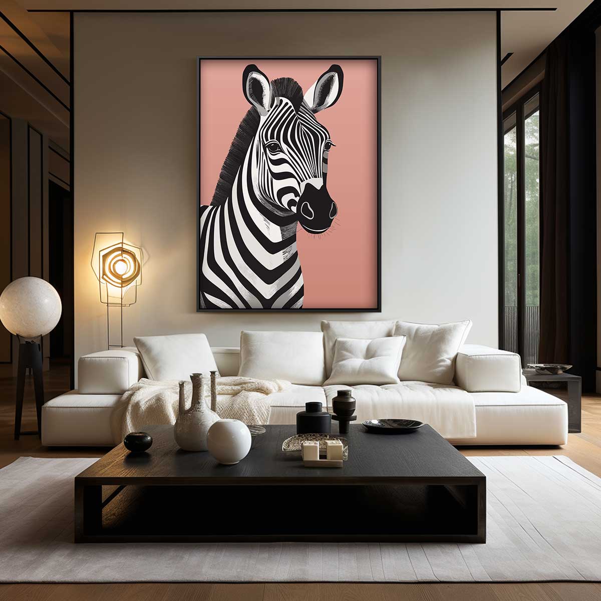 Zebra Portret op Roze Achtergrond – canvas wanddecoratie in portret formaat