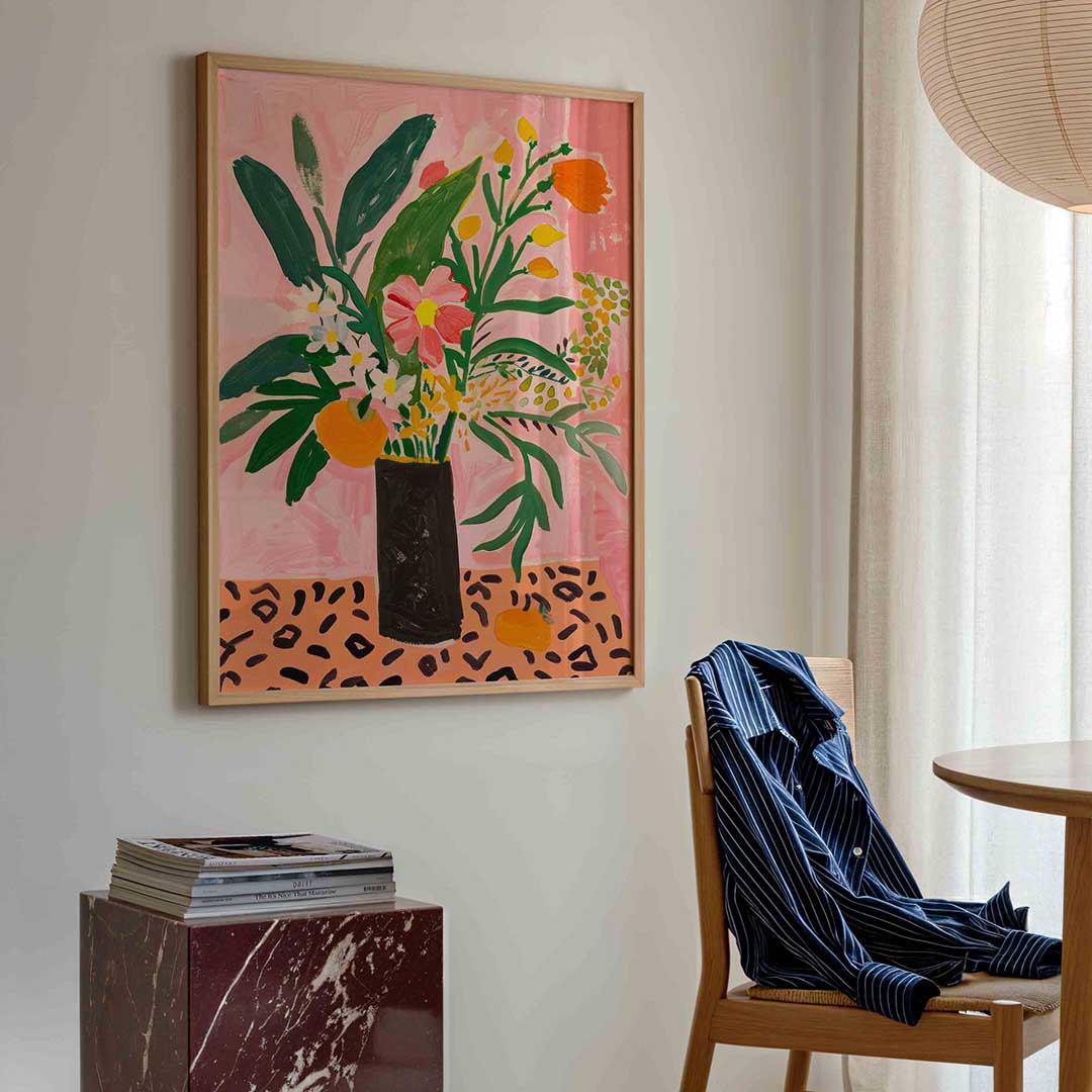 Bloemen en bladeren – kleurrijke illustratie poster in staand formaat
