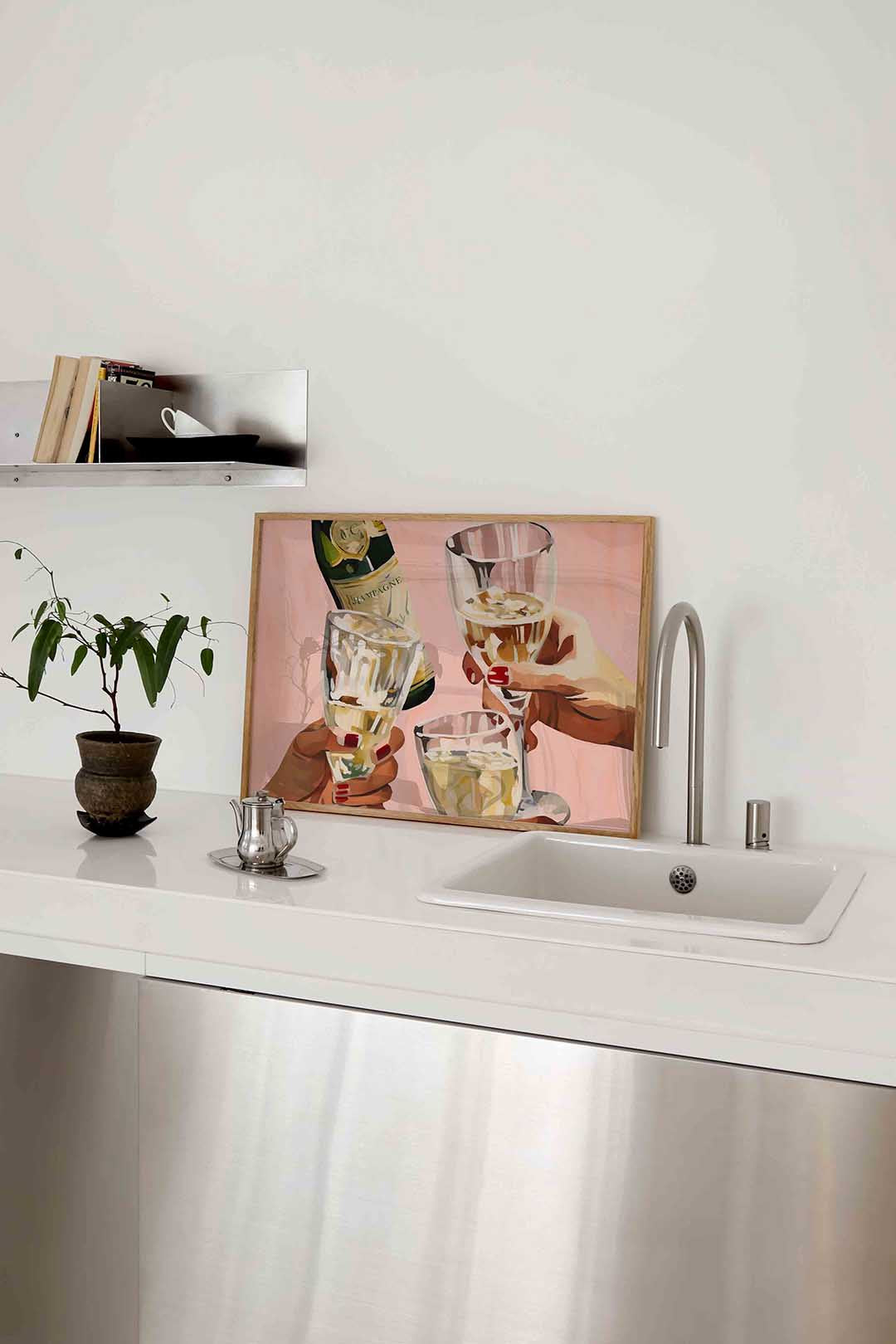 Champagneglazen en fles – keukenposter in liggend formaat