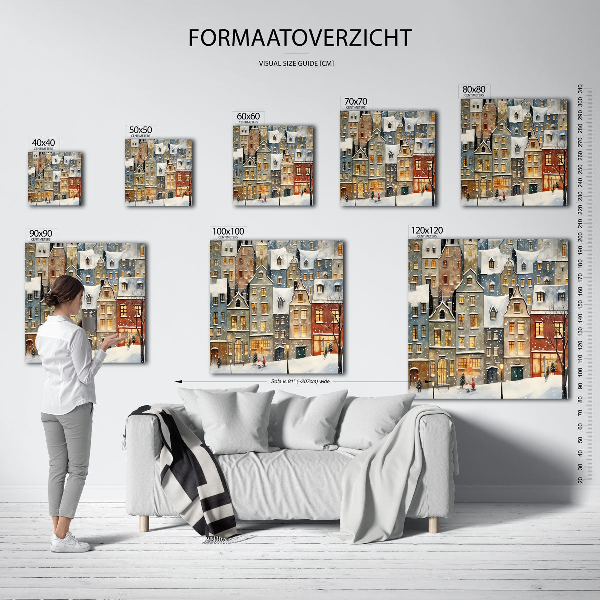 Winterse gevels – vierkante muurposter voor kerst