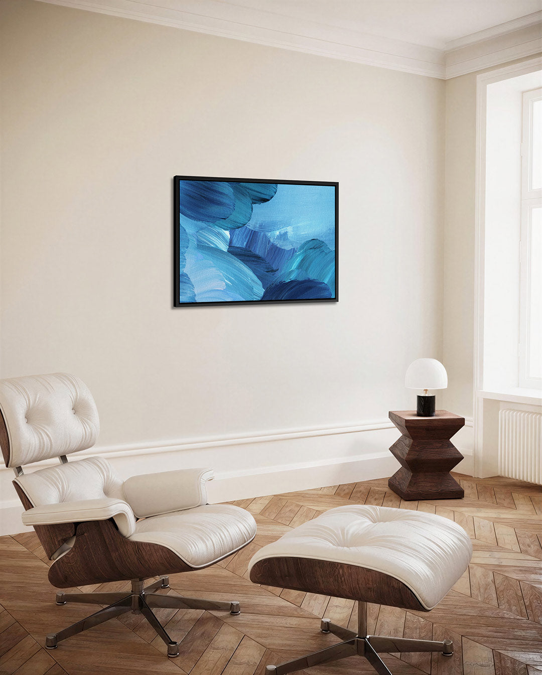 Dynamische blauwe beweging – Creëren – alternatieve weergave van het kunstwerk