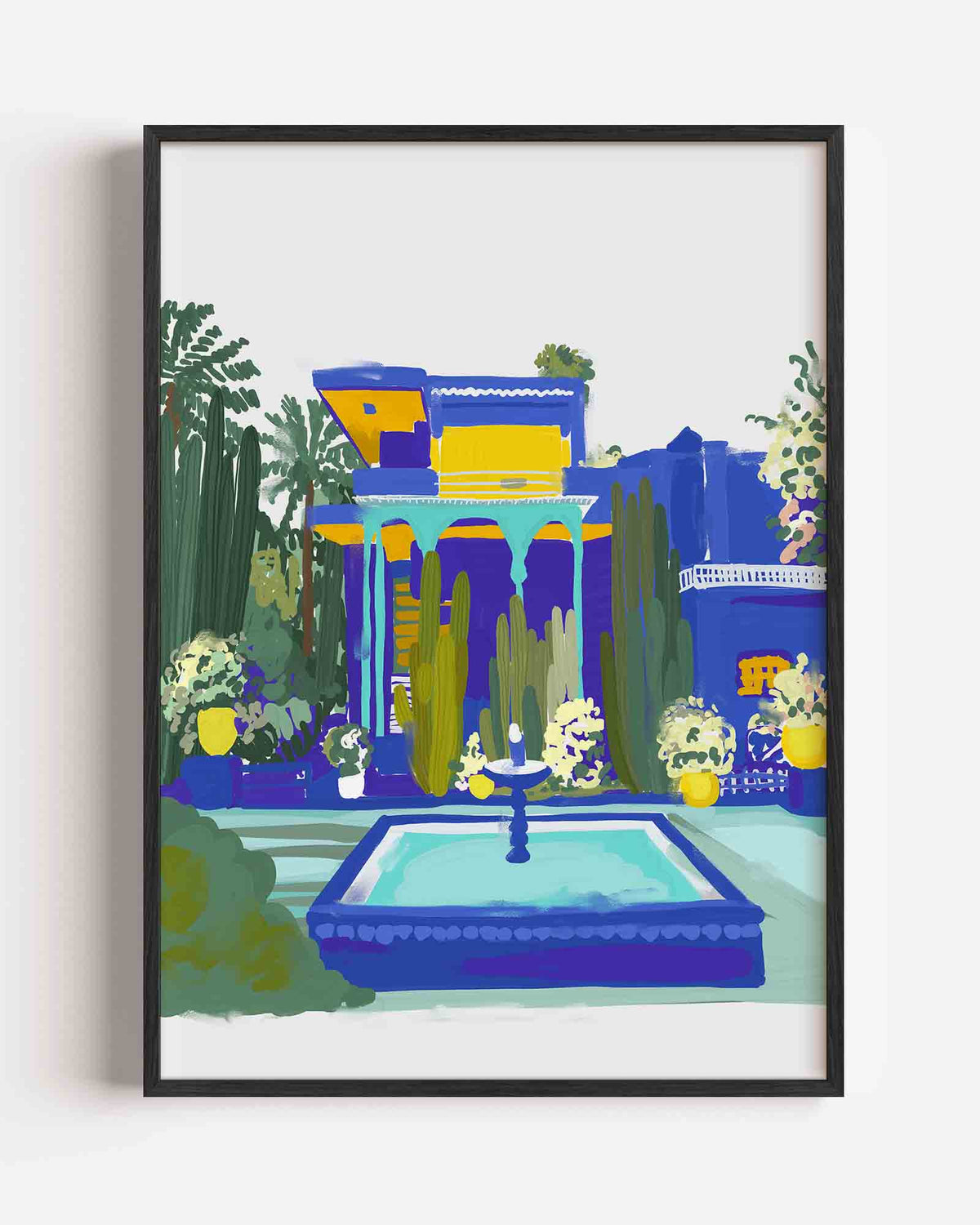 Tuin met fontein – hedendaagse illustratie portret poster als wanddecoratie