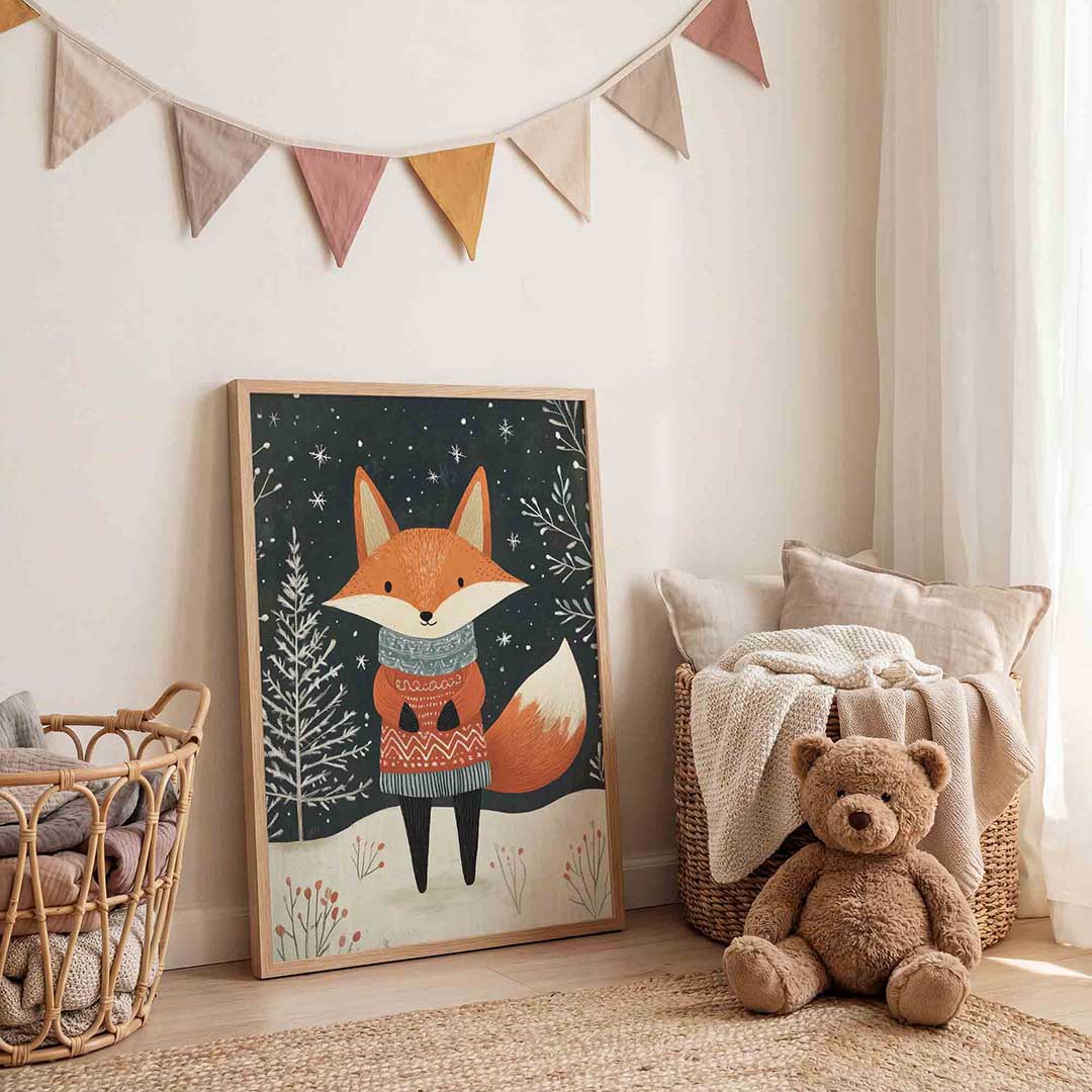 Vos met trui – speelse wandkunst als portret kinderposter