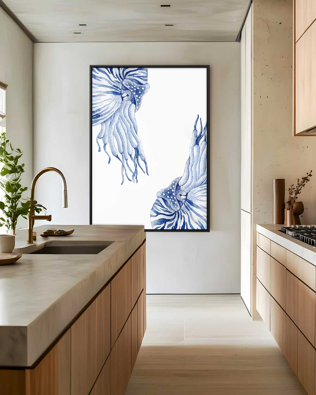 Siervissen in blauw – staand kunstwerk voor modern interieur