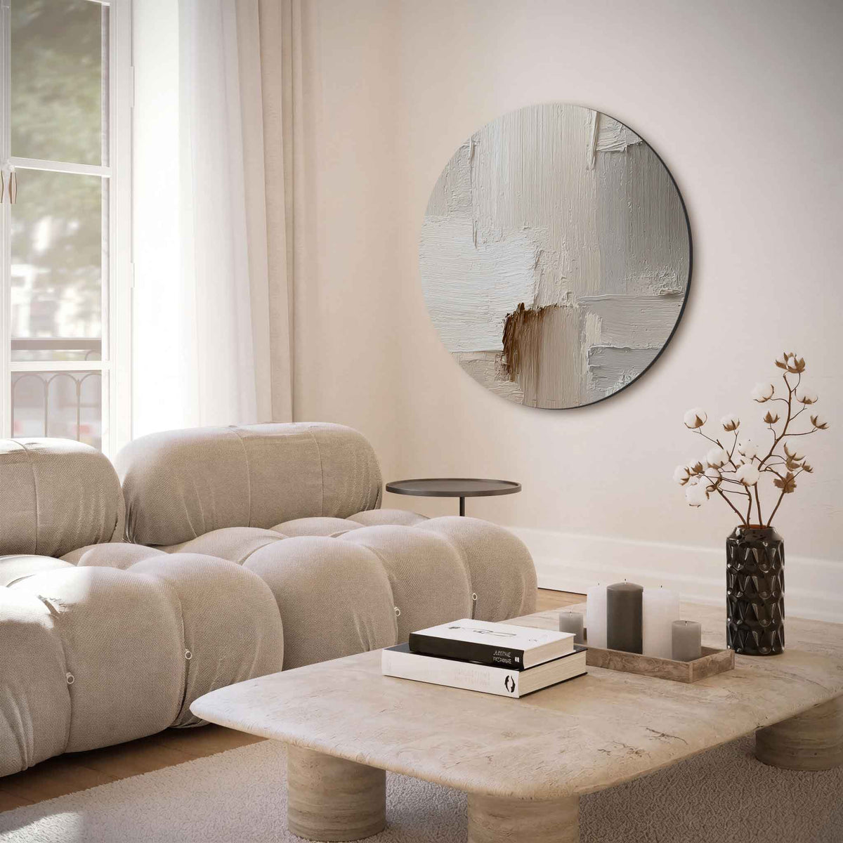 Beige textuur – muurcirkel met abstracte texturen voor aan de muur