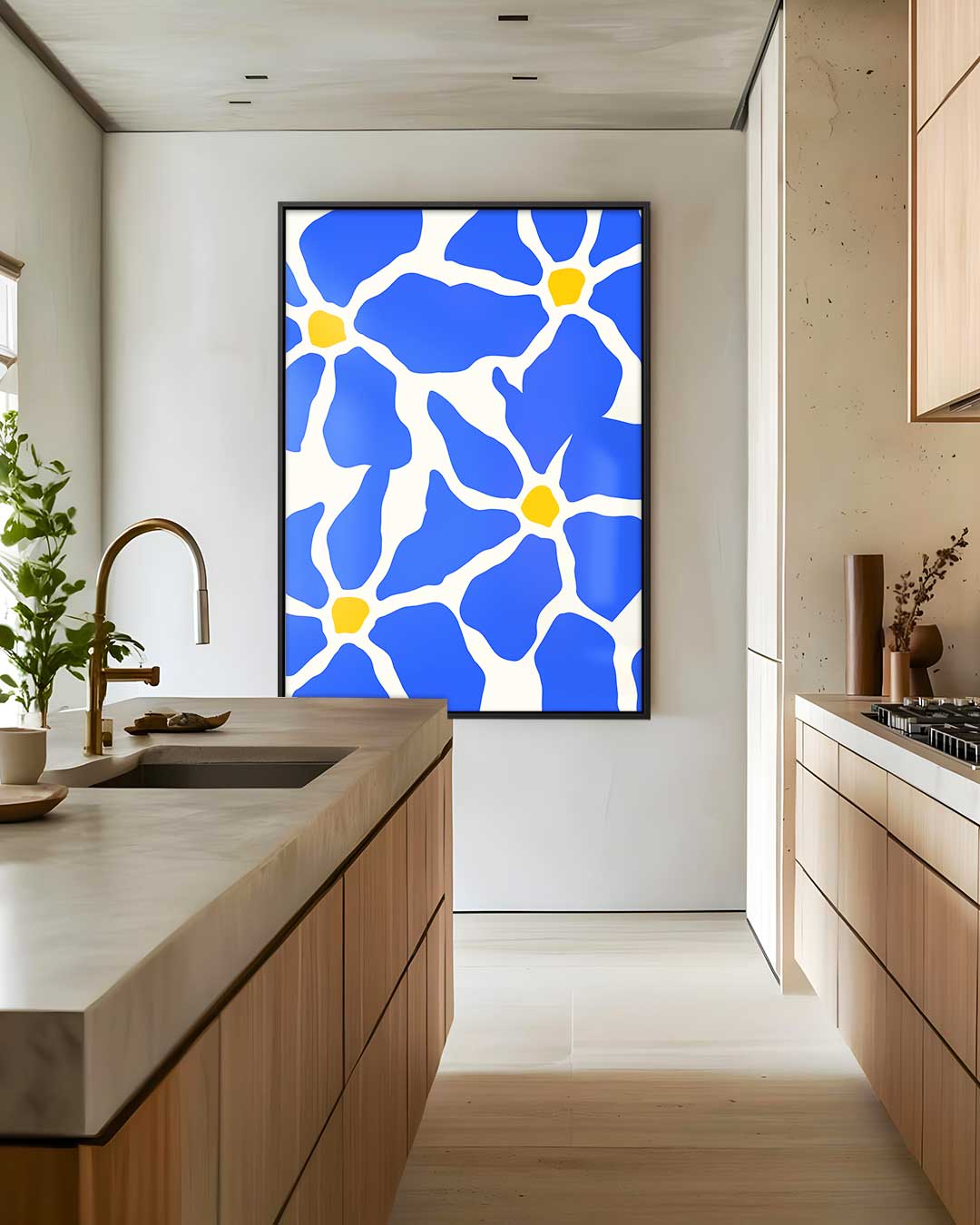 Bloemenpracht in Blauw – plexiglas wanddecoratie in portret formaat