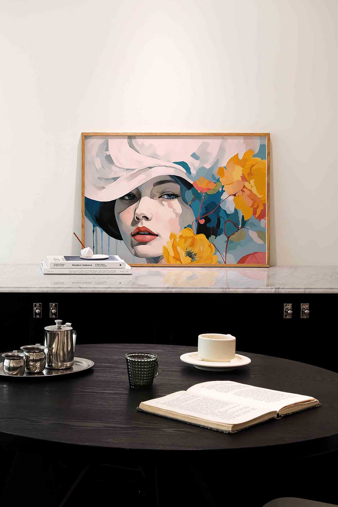 Vrouw met bloemen – portret poster in liggend formaat
