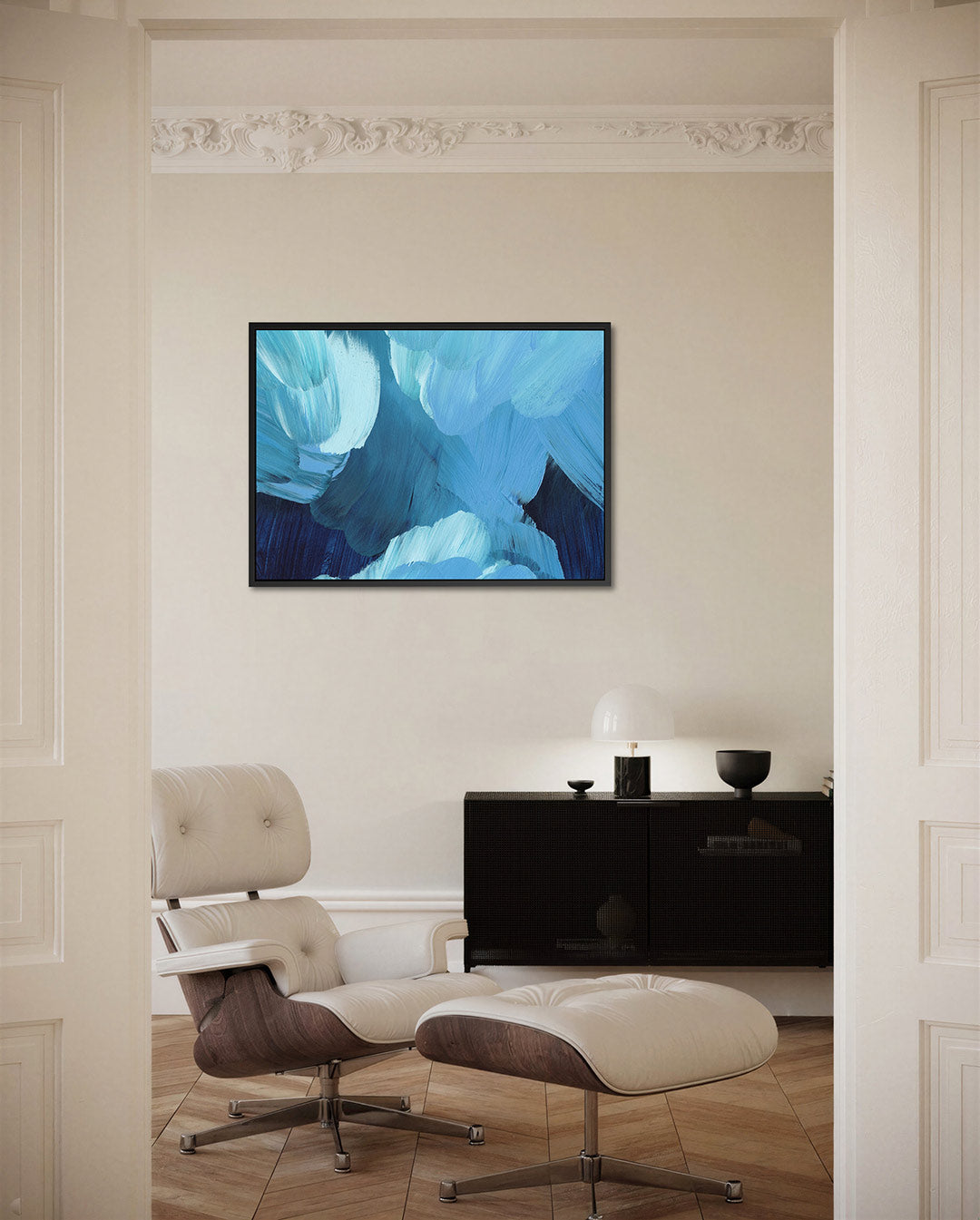 Dynamische blauwe beweging – Diverse – liggende wanddecoratie