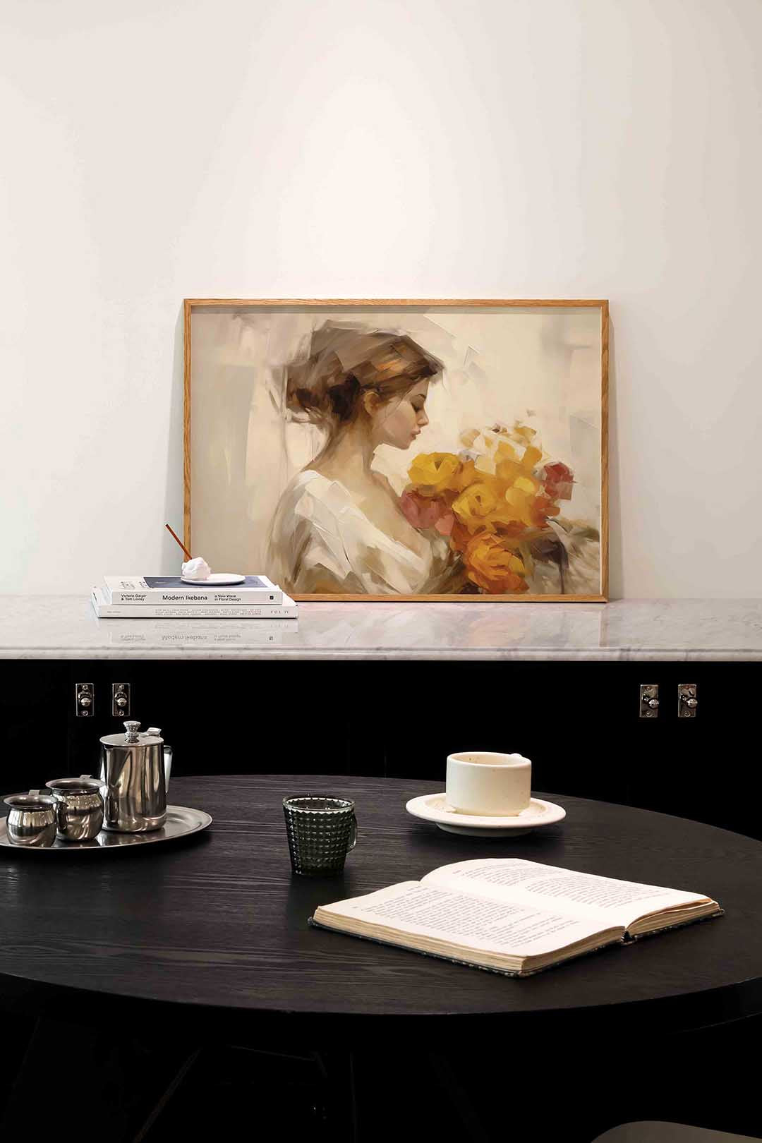 Vrouw met bloemen – portret poster in liggend formaat