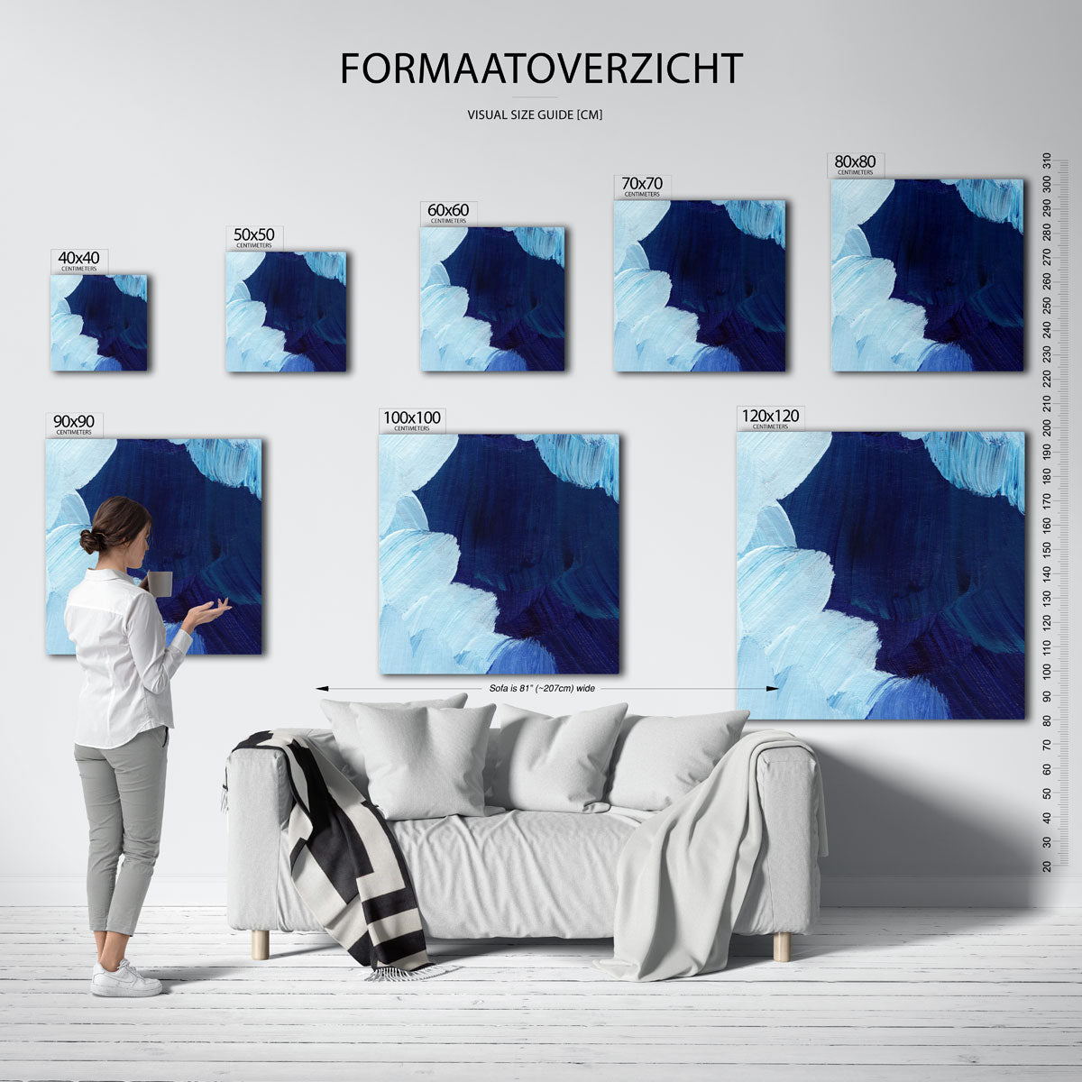 Blauwe penseelstreken – vierkante muurposter met artistieke uitstraling