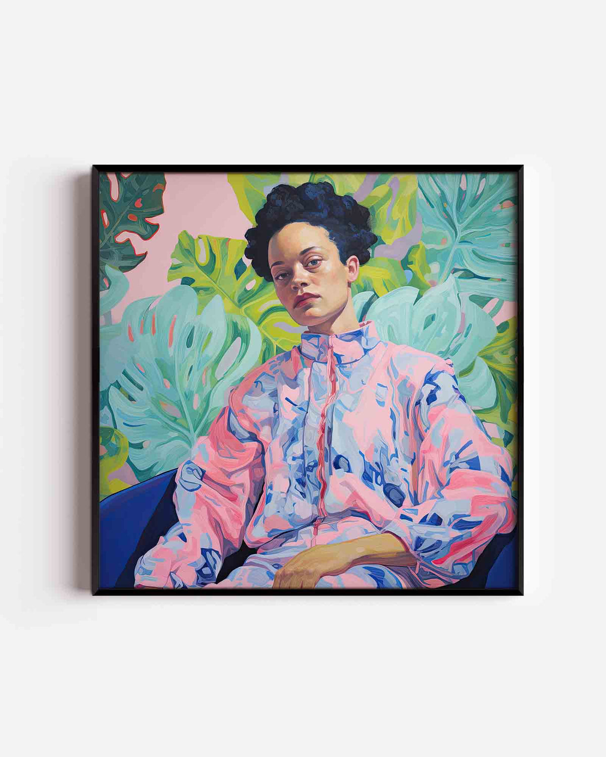 Portret met bladeren – kleurrijke illustratie poster als wanddecoratie