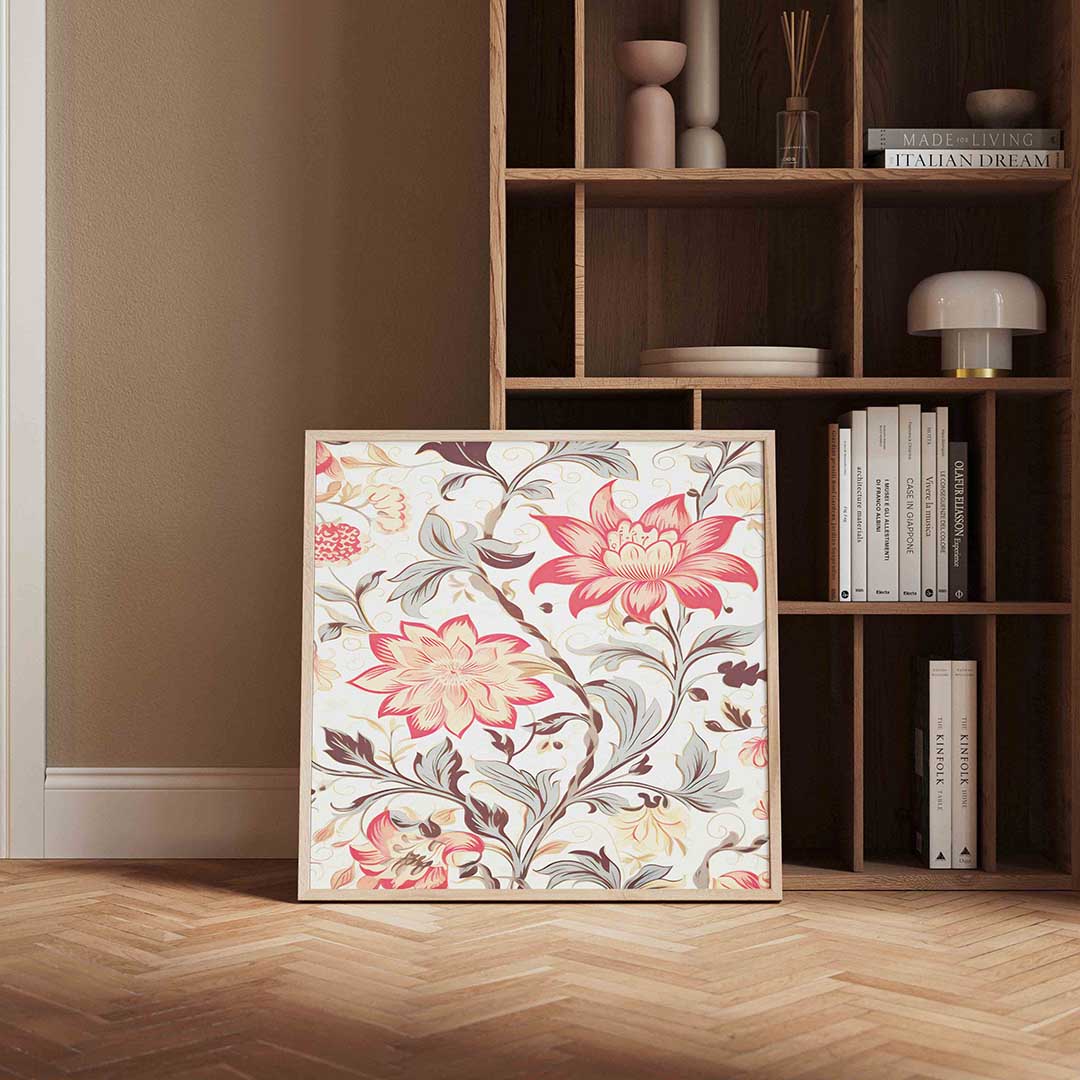 Bloemen en bladeren – vierkante vintage wanddecoratie van WallArtistic