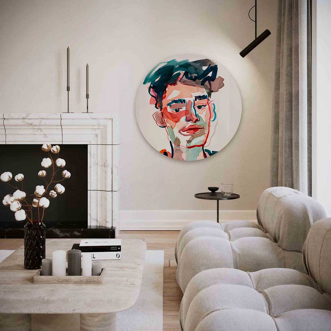 Portret in kleuren – abstracte textuur muurcirkel als wanddecoratie