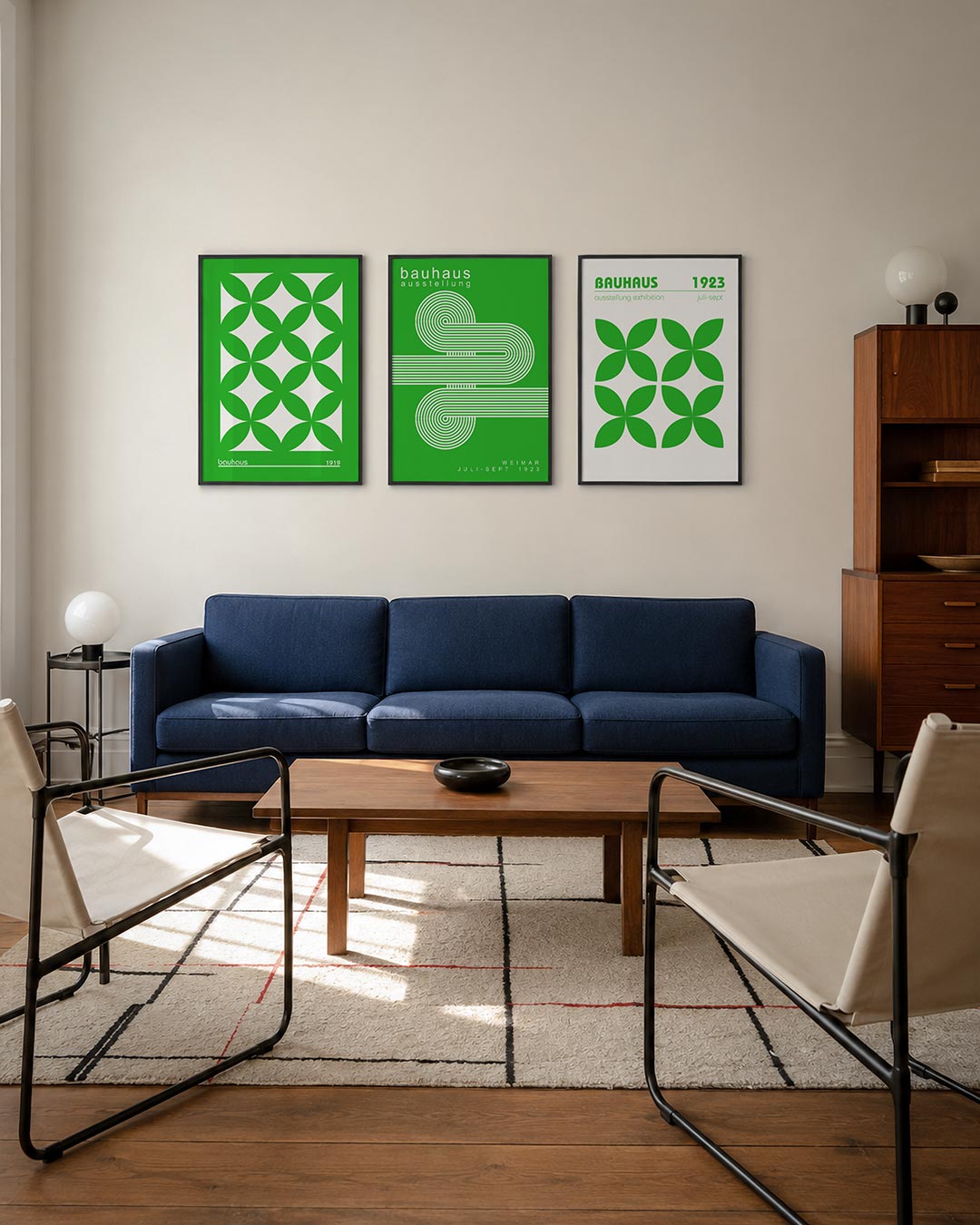 Groene cirkelpatronen posterset – derde productweergave – deze posterset in drie delen toont een ritmisch spel van groene