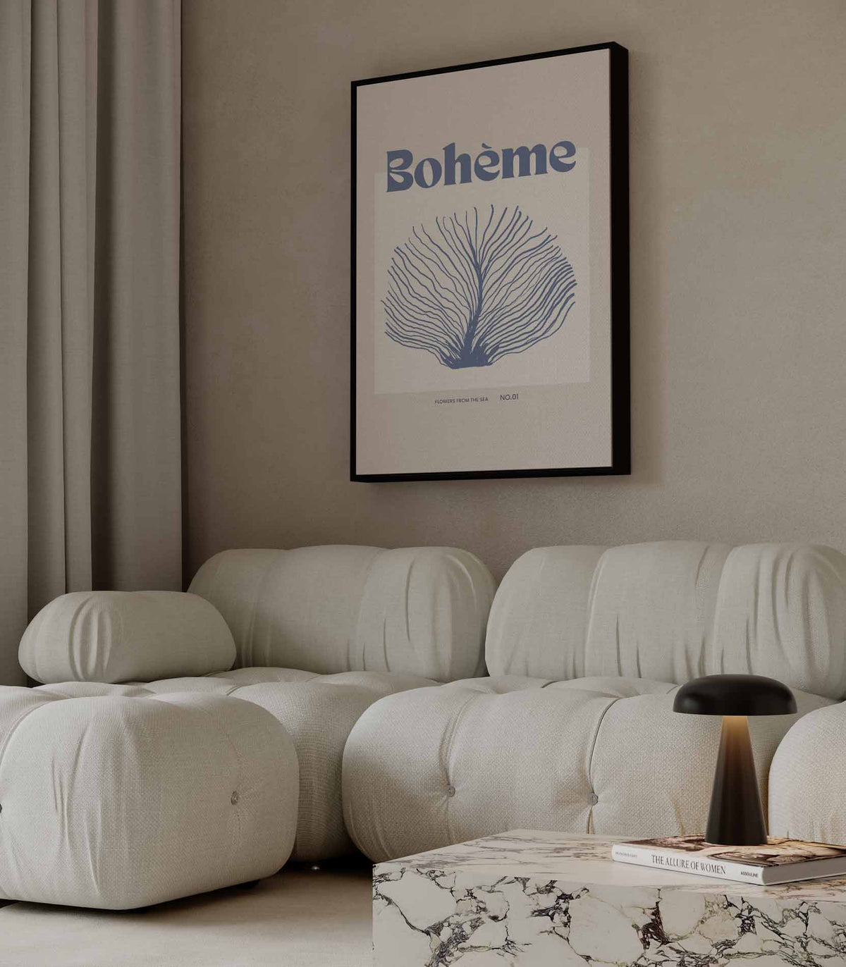 Bohème Zeebloem Illustratie – staande wandkunst voor woonkamer of interieur